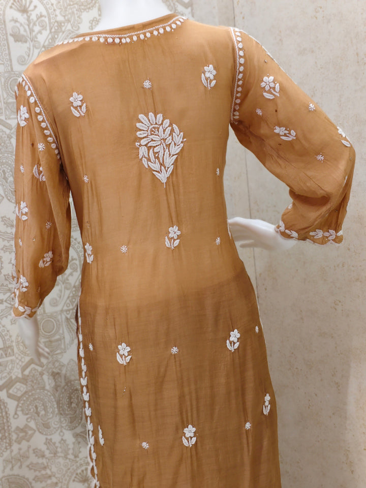 Azina Premium Muslin 3D Chikankari Ombre With Cutwork And Mukaish Work Kurti Palazzo Set