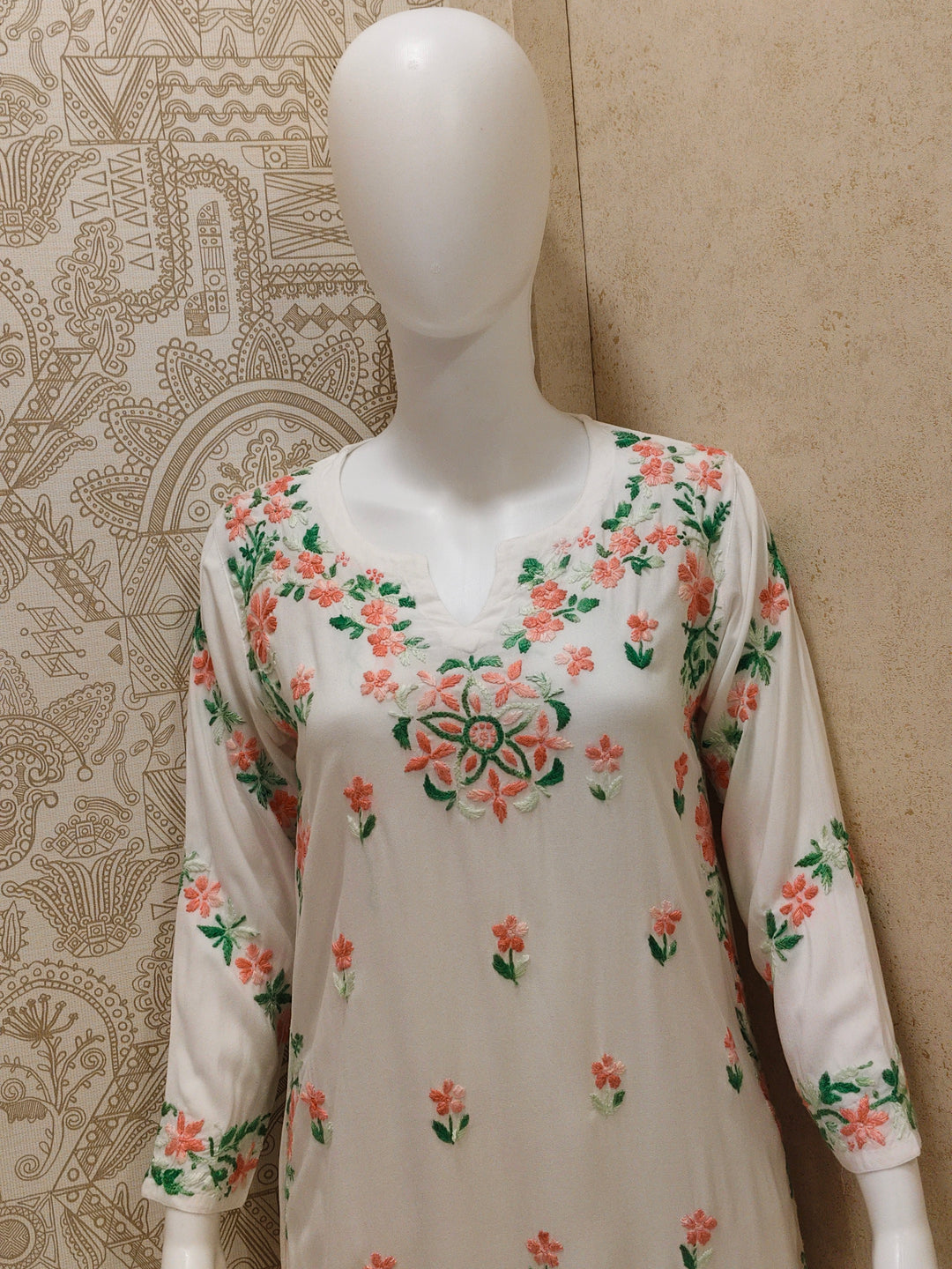 Rida  Rayon Chikankari Designer White- Multi  Palazzo Set