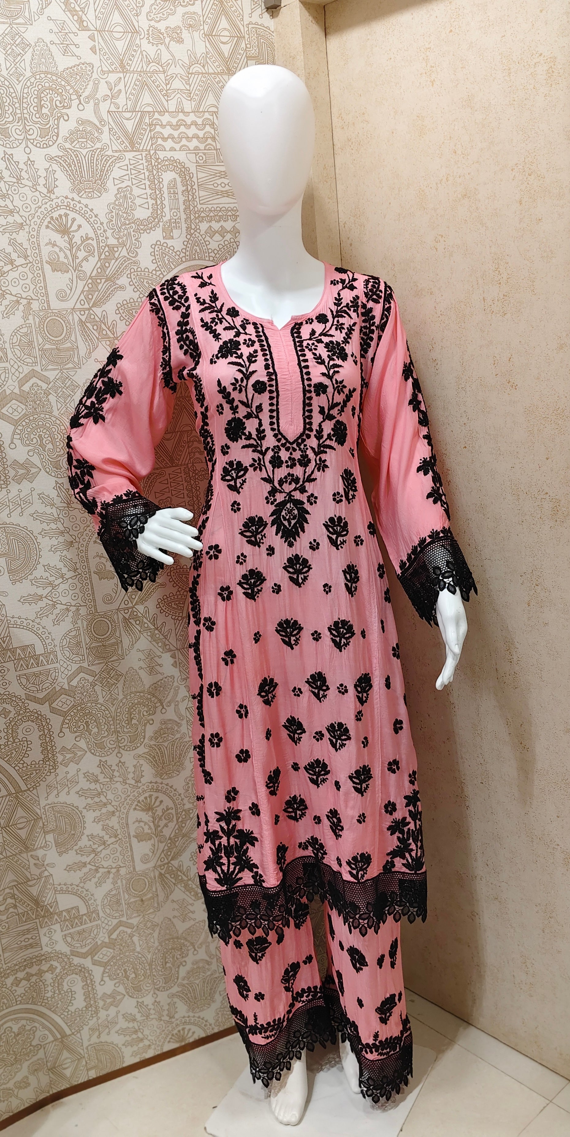 Emira Premium Muslin 3D Chikankari Palazzo Set