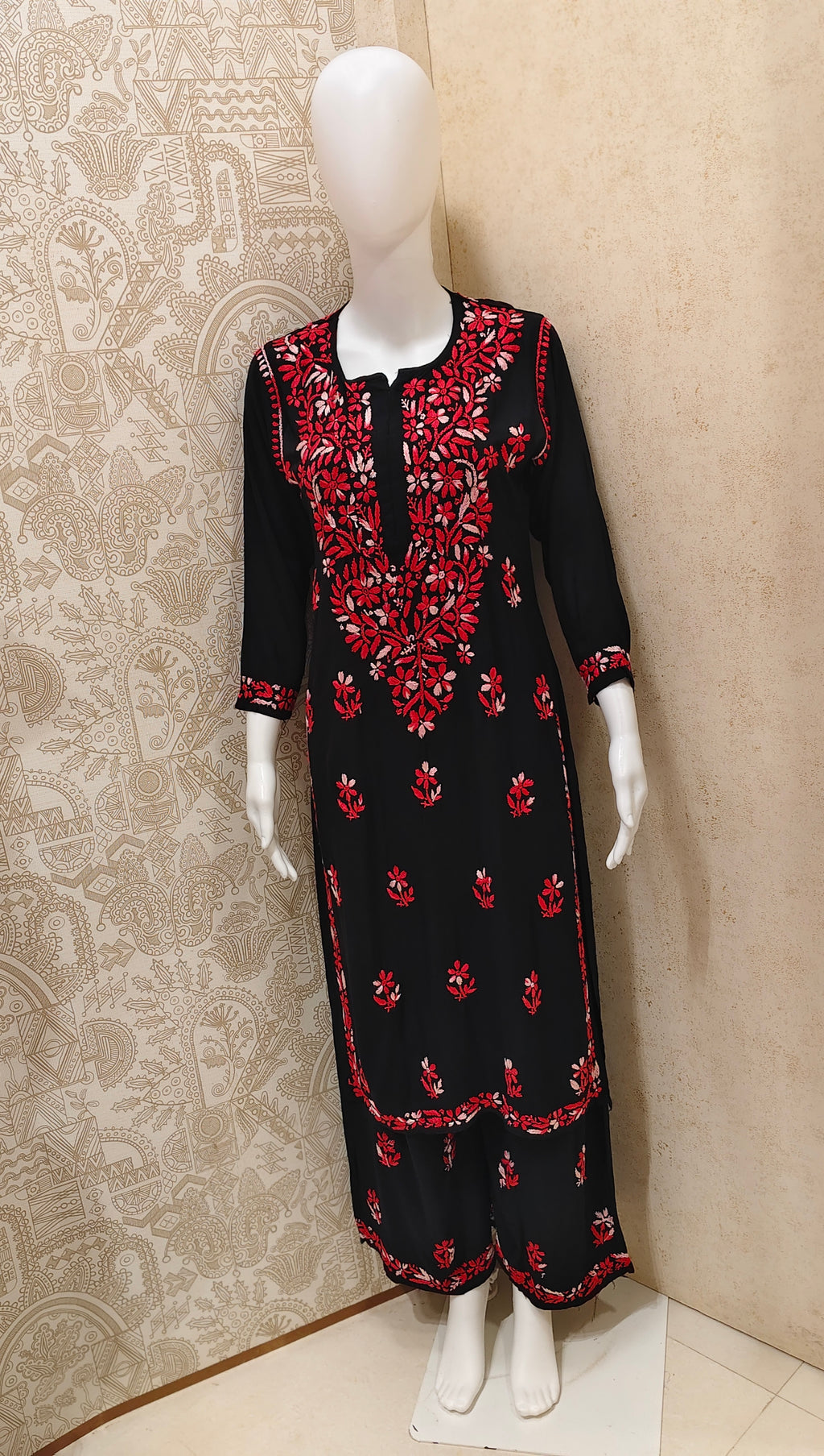 Sana Rayon Chikankari Designer Black Palazzo Set