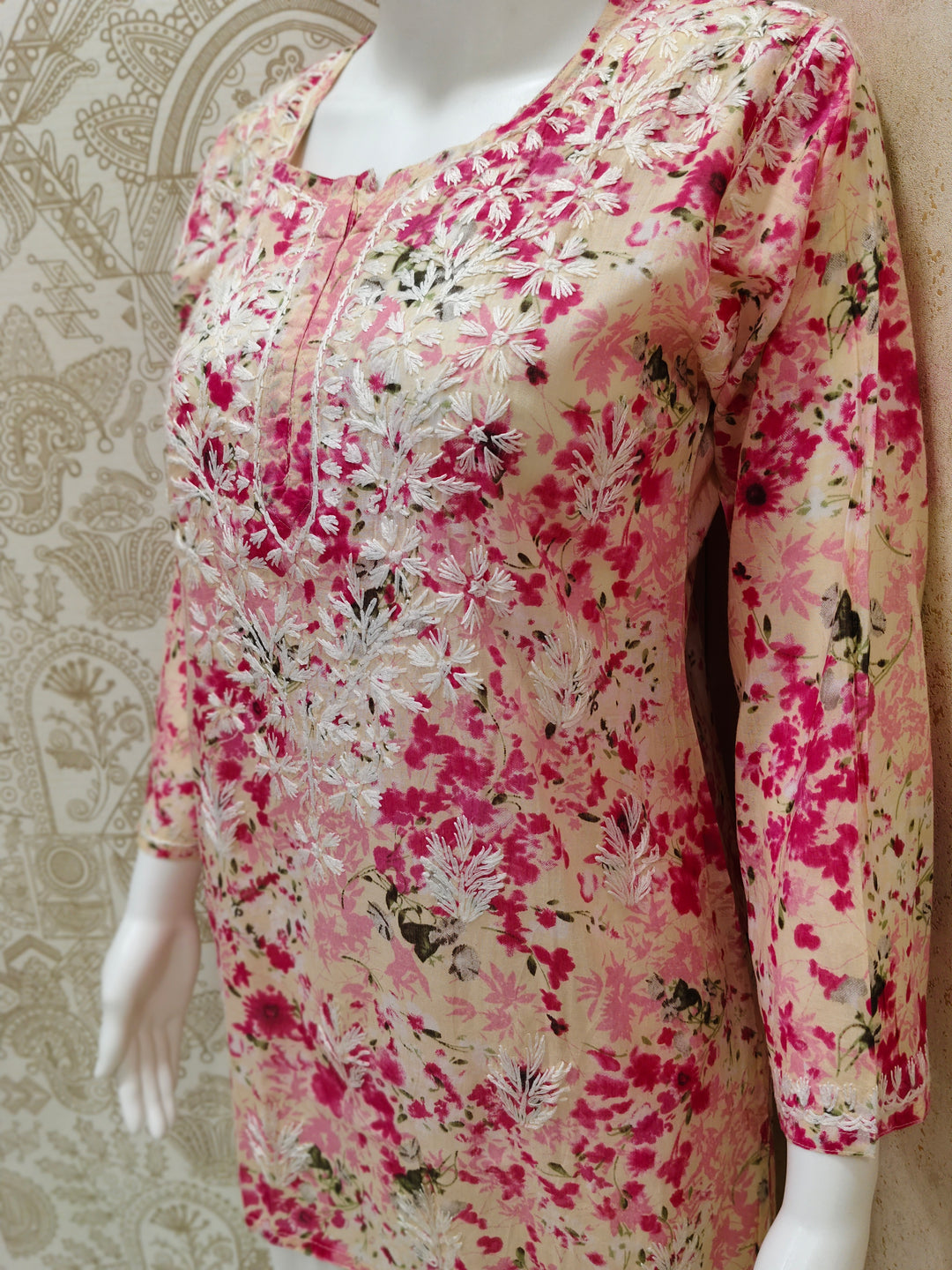 Soha Printed Mul  Cotton Chikankari Short Kurti