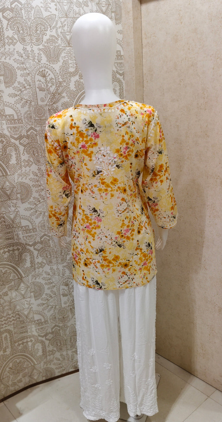 Soha Printed Mul  Cotton Chikankari Short Kurti