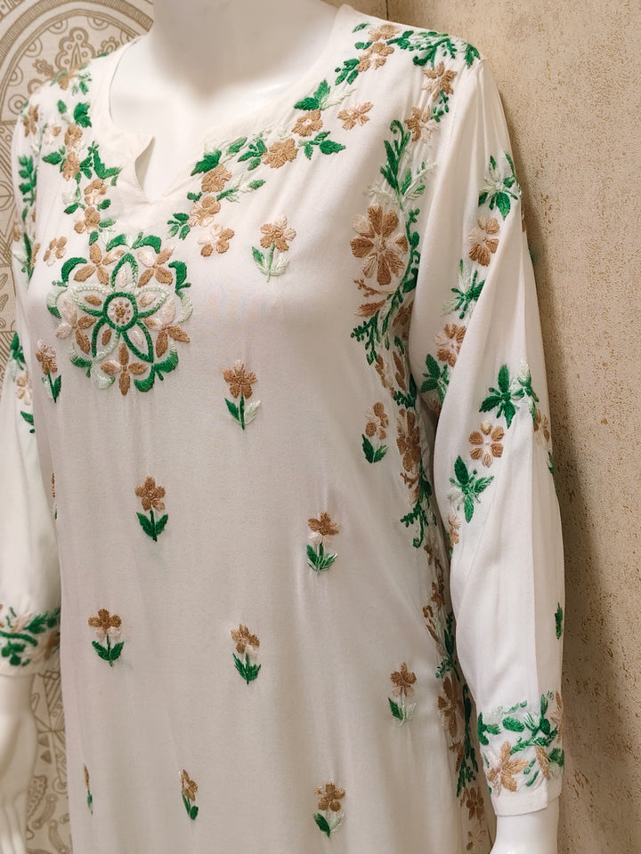 Rida  Rayon Chikankari Designer White- Multi  Palazzo Set