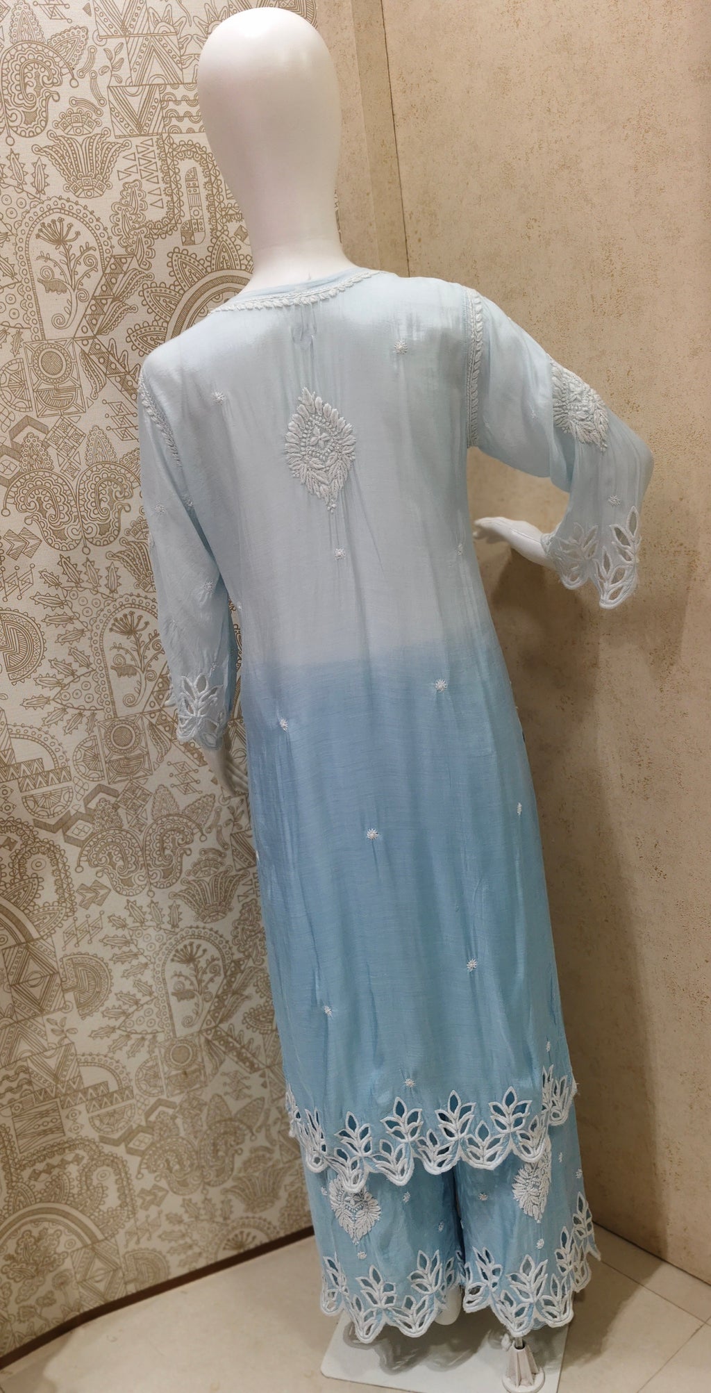 Anaya  Premium Muslin 3D Chikankari Ombre  Cutwork Kurti Palazzo Set
