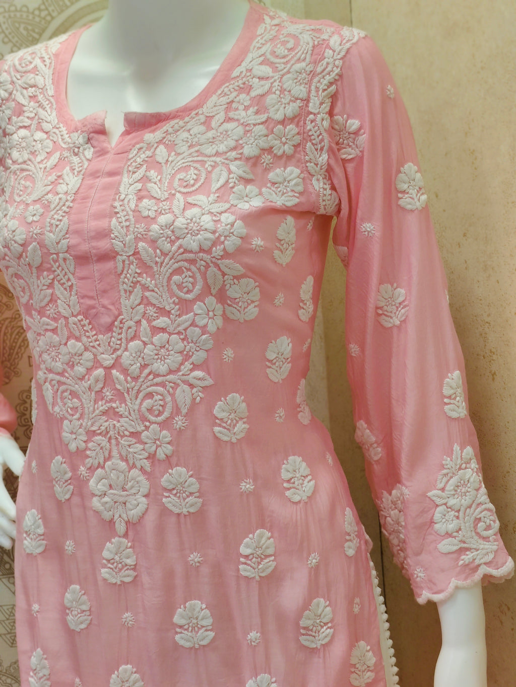 Rua Premium Muslin 3D Chikankari short kurti with scollap work