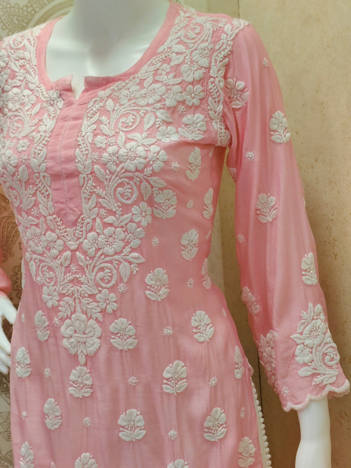 Rua Premium Muslin 3D Chikankari short kurti with scollap work