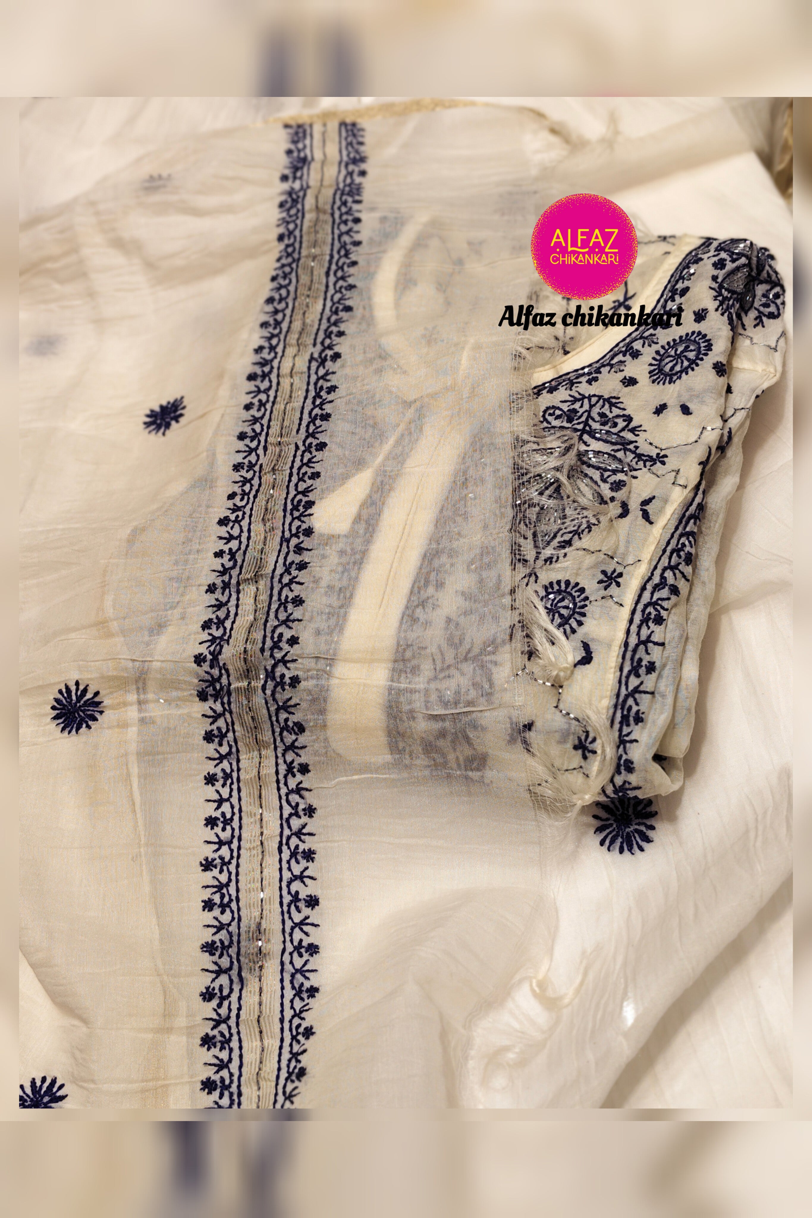Alica  Mul Chanderi Semi-Stitched A Line Kurta And Dupatta Set.