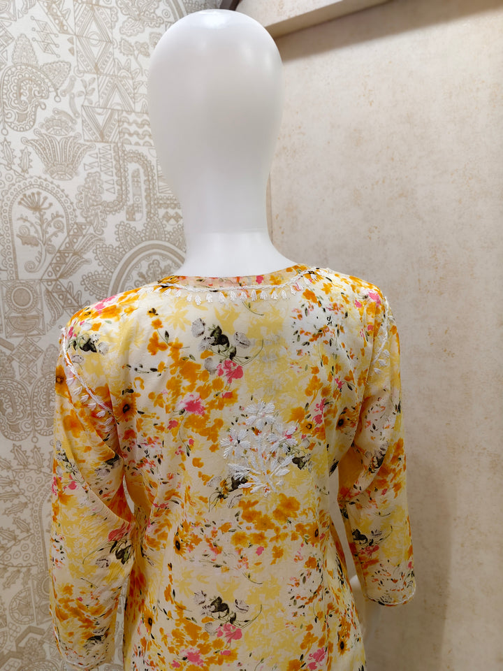 Soha Printed Mul  Cotton Chikankari Short Kurti