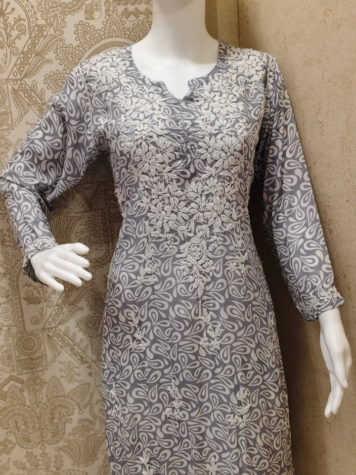 Sofia Modal Printed 3D  Chikankari  Long Kurti