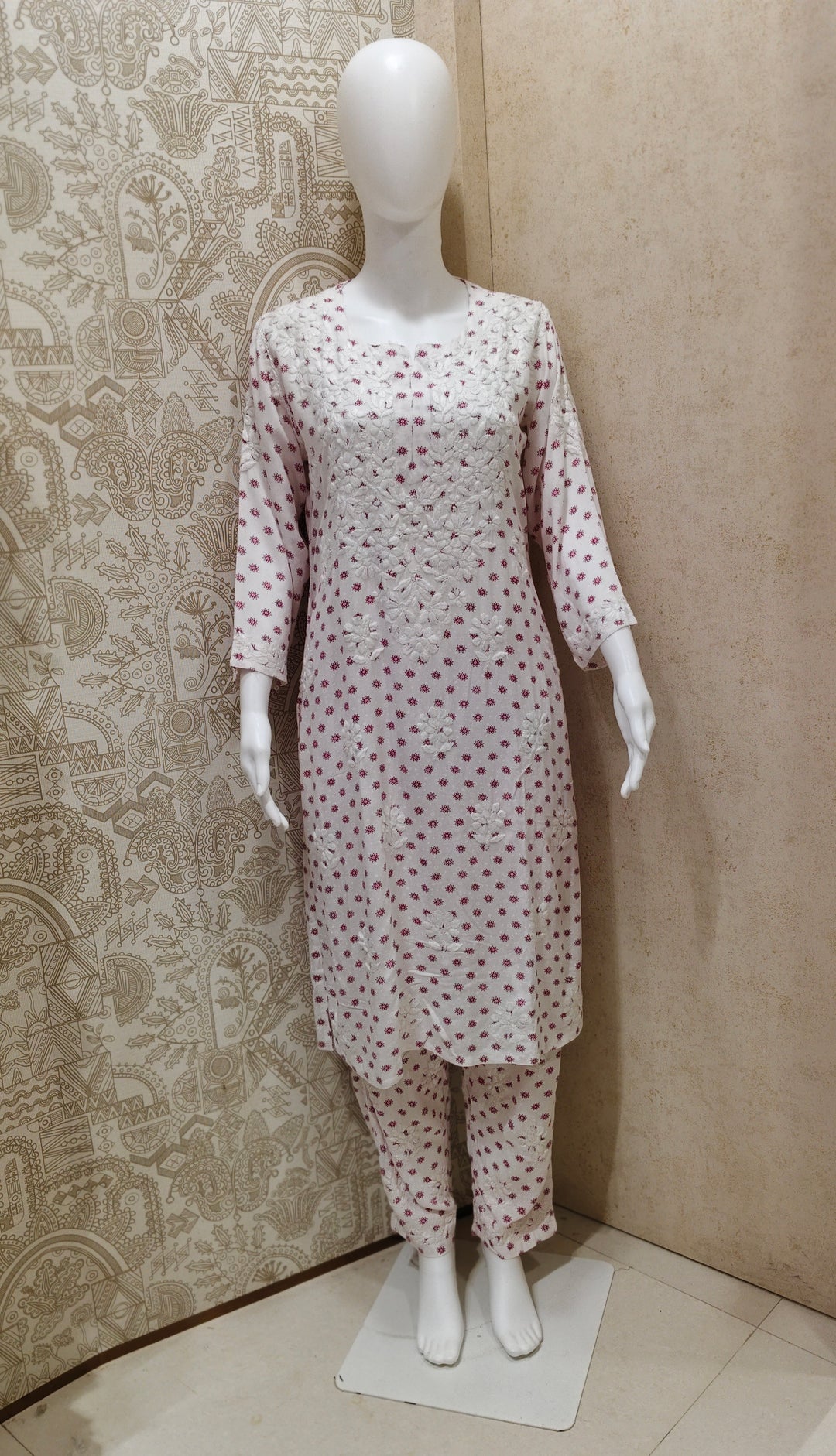 Sidra Rayon Printed Chikankari  Pant Set