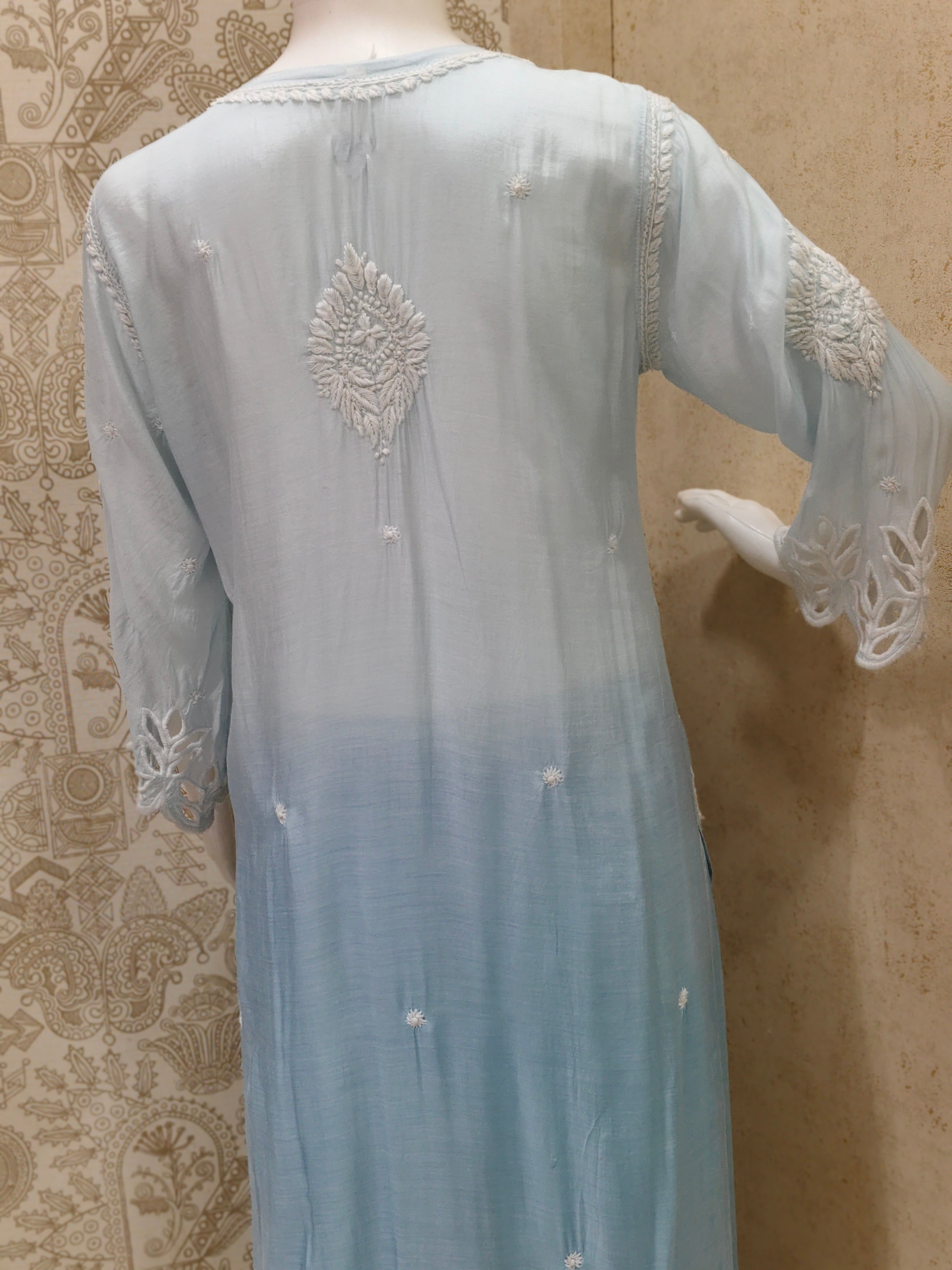 Anaya  Premium Muslin 3D Chikankari Ombre  Cutwork Kurti Palazzo Set