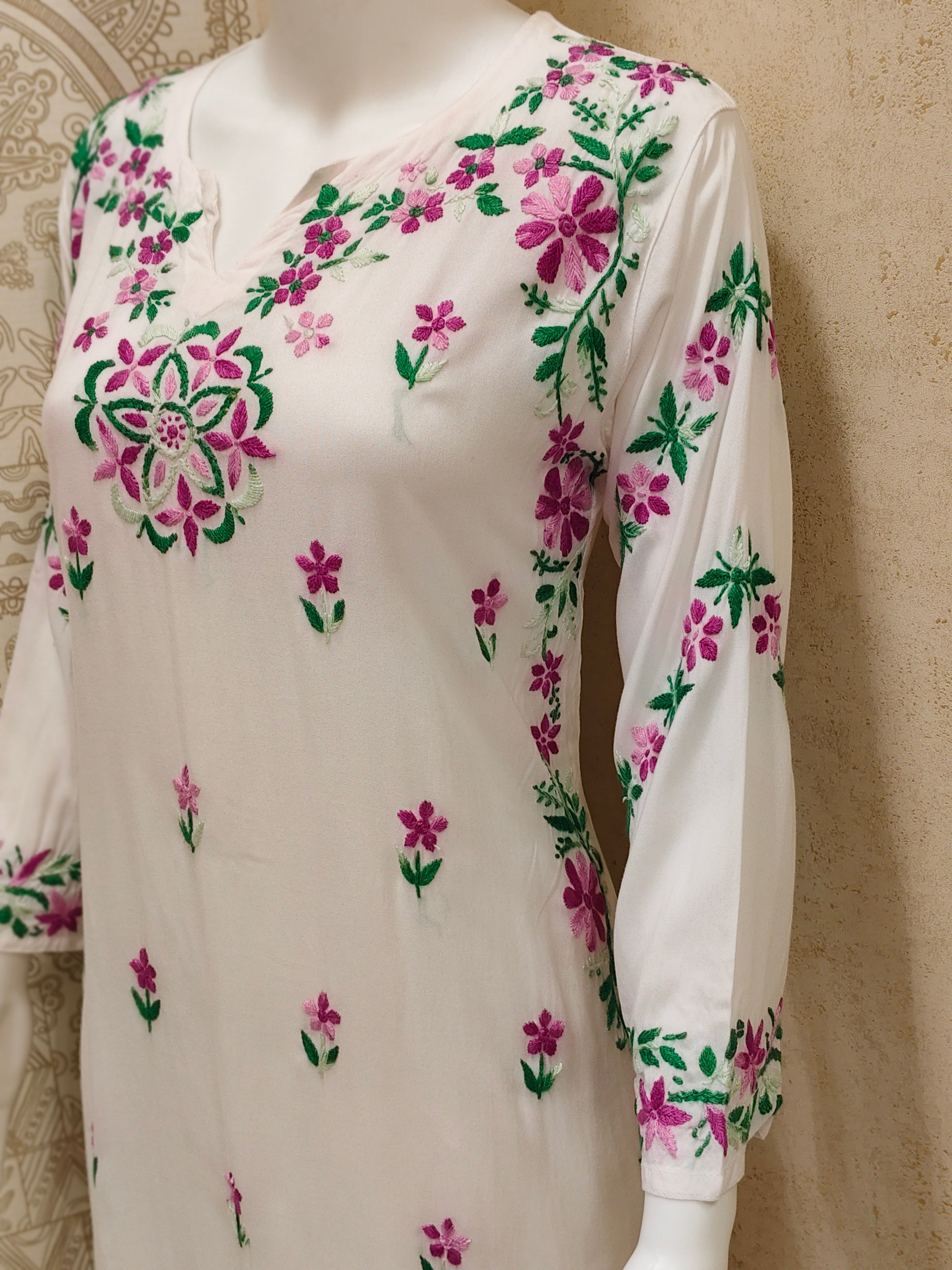 Rida  Rayon Chikankari Designer White- Multi  Palazzo Set