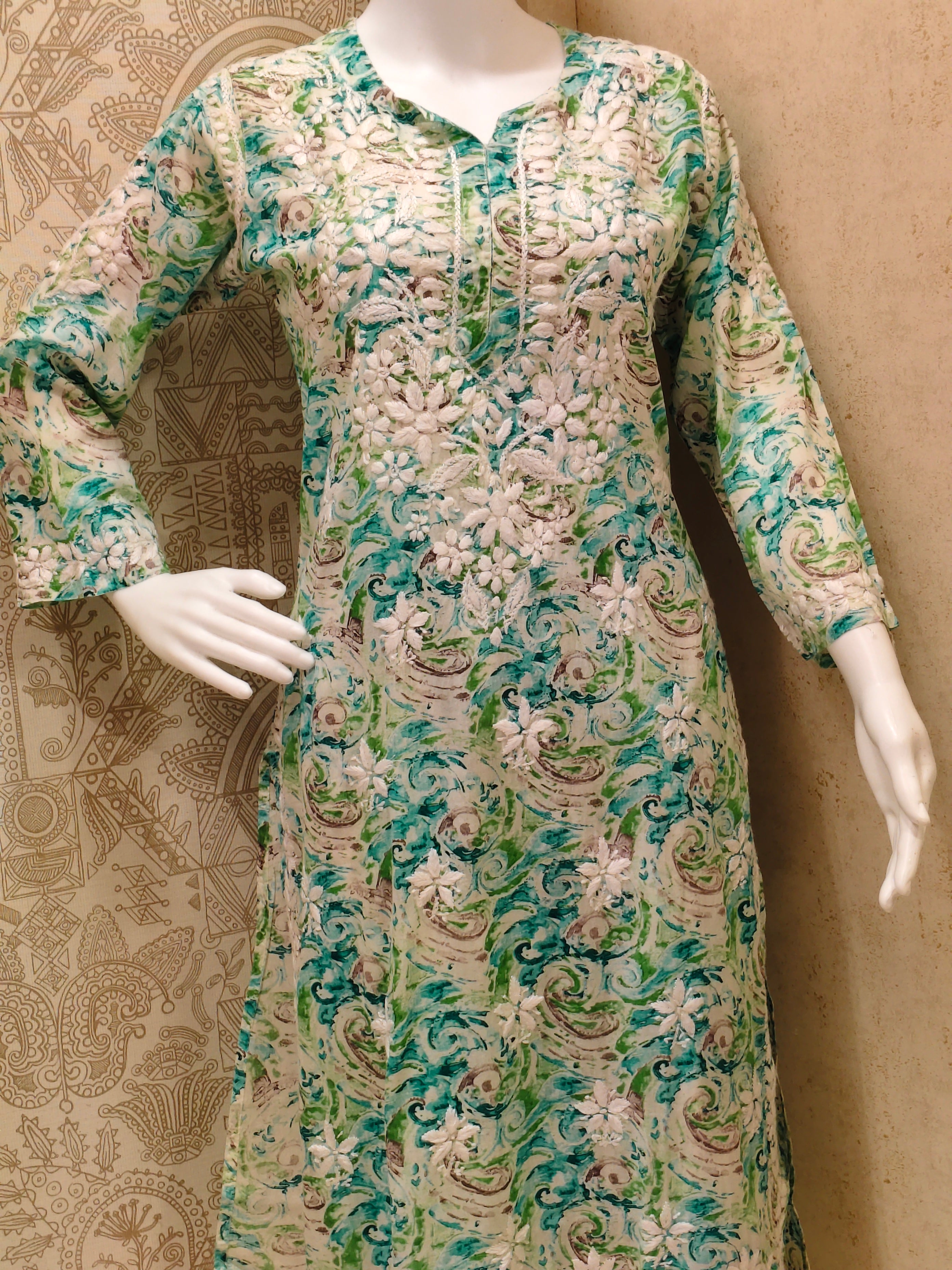 Rukhsaar Printed Mulmul Chikankari Pant  Set