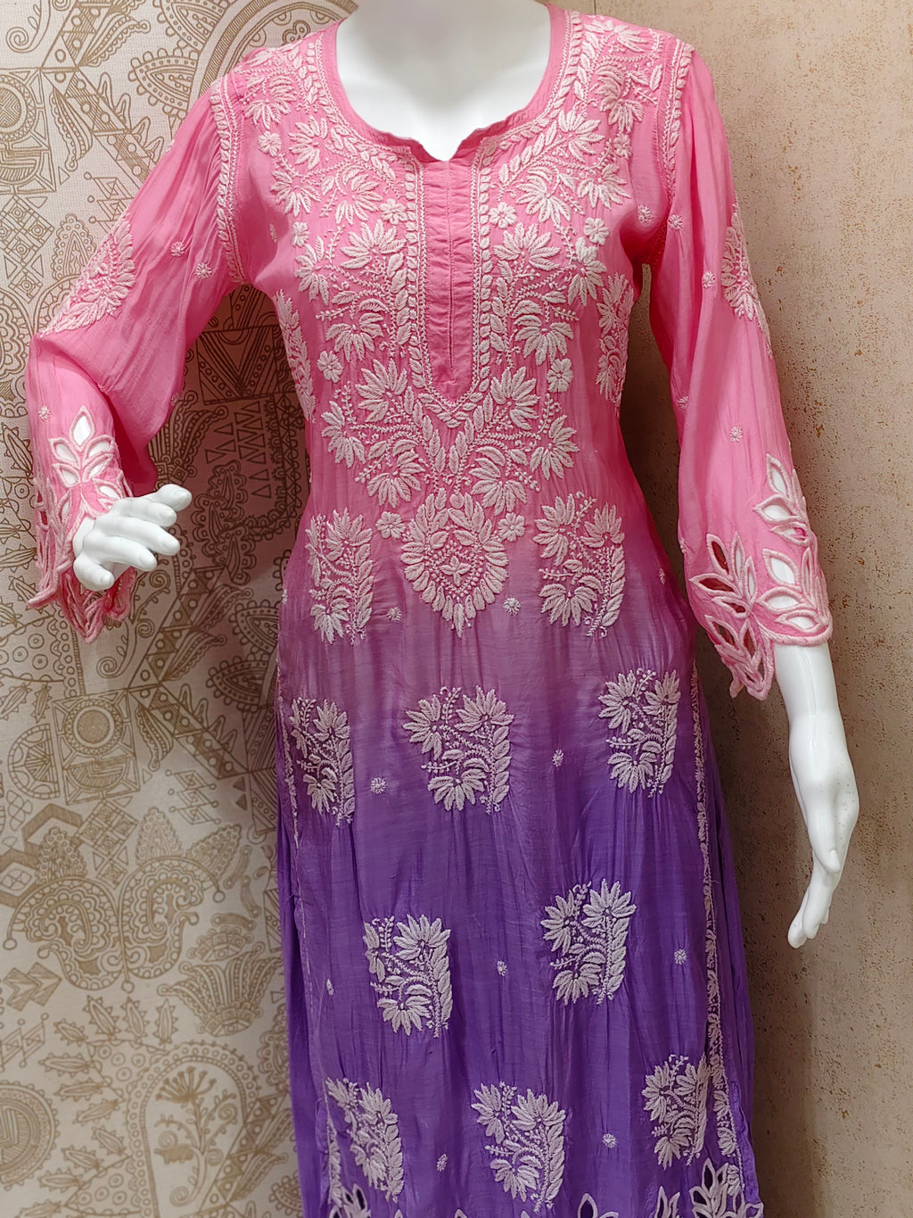 Anaya  Premium Muslin 3D Chikankari Ombre  Cutwork Kurti Palazzo Set