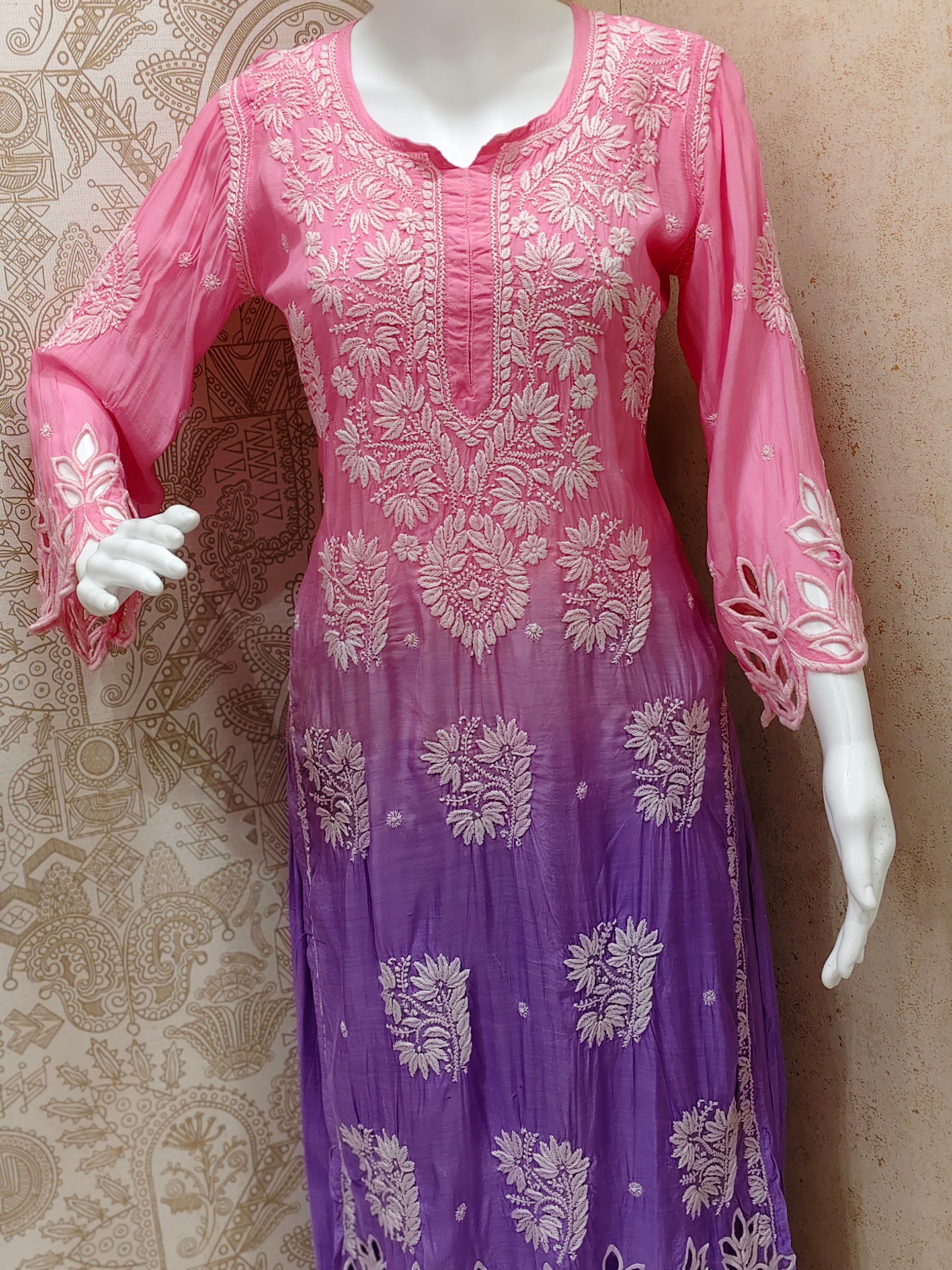 Anaya  Premium Muslin 3D Chikankari Ombre  Cutwork Kurti Palazzo Set