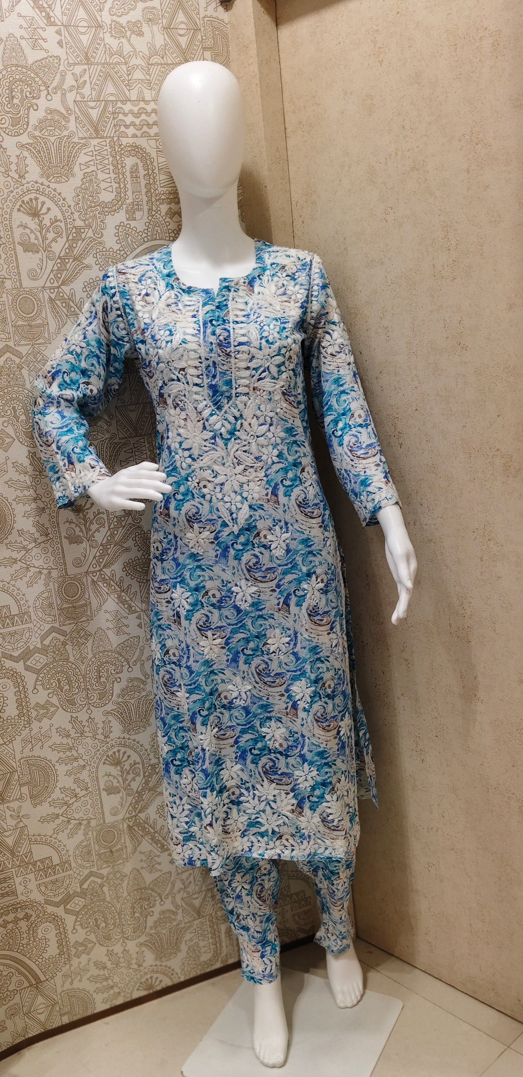Rukhsaar Printed Mulmul Chikankari Pant  Set