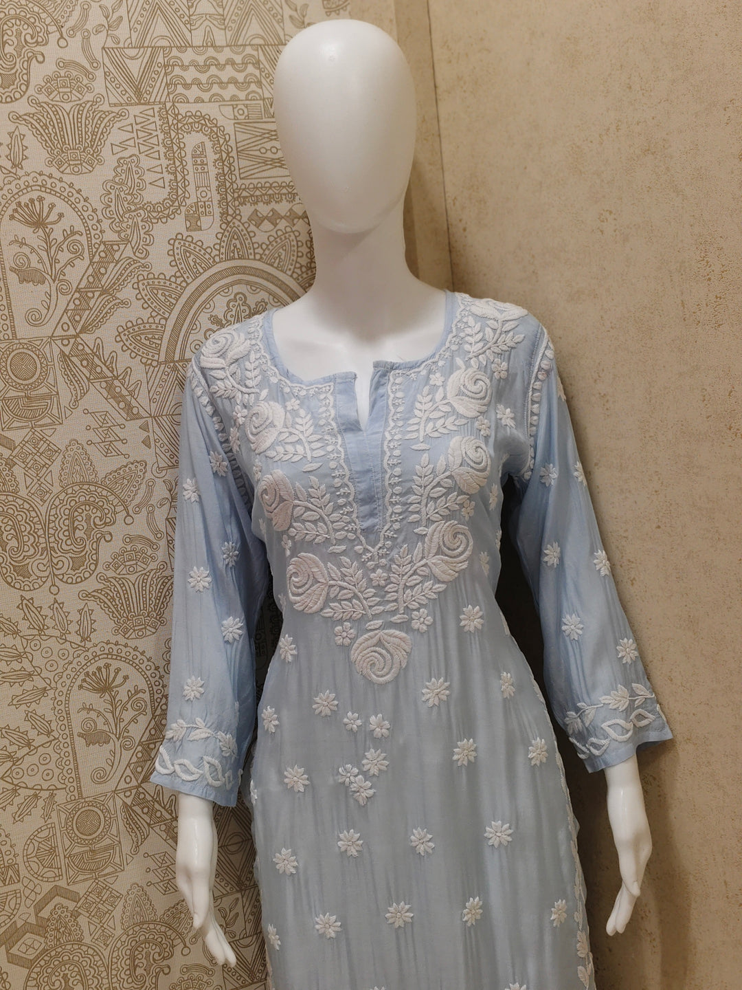Safa Premium Muslin 3D Chikankari  Rose Long Kurti