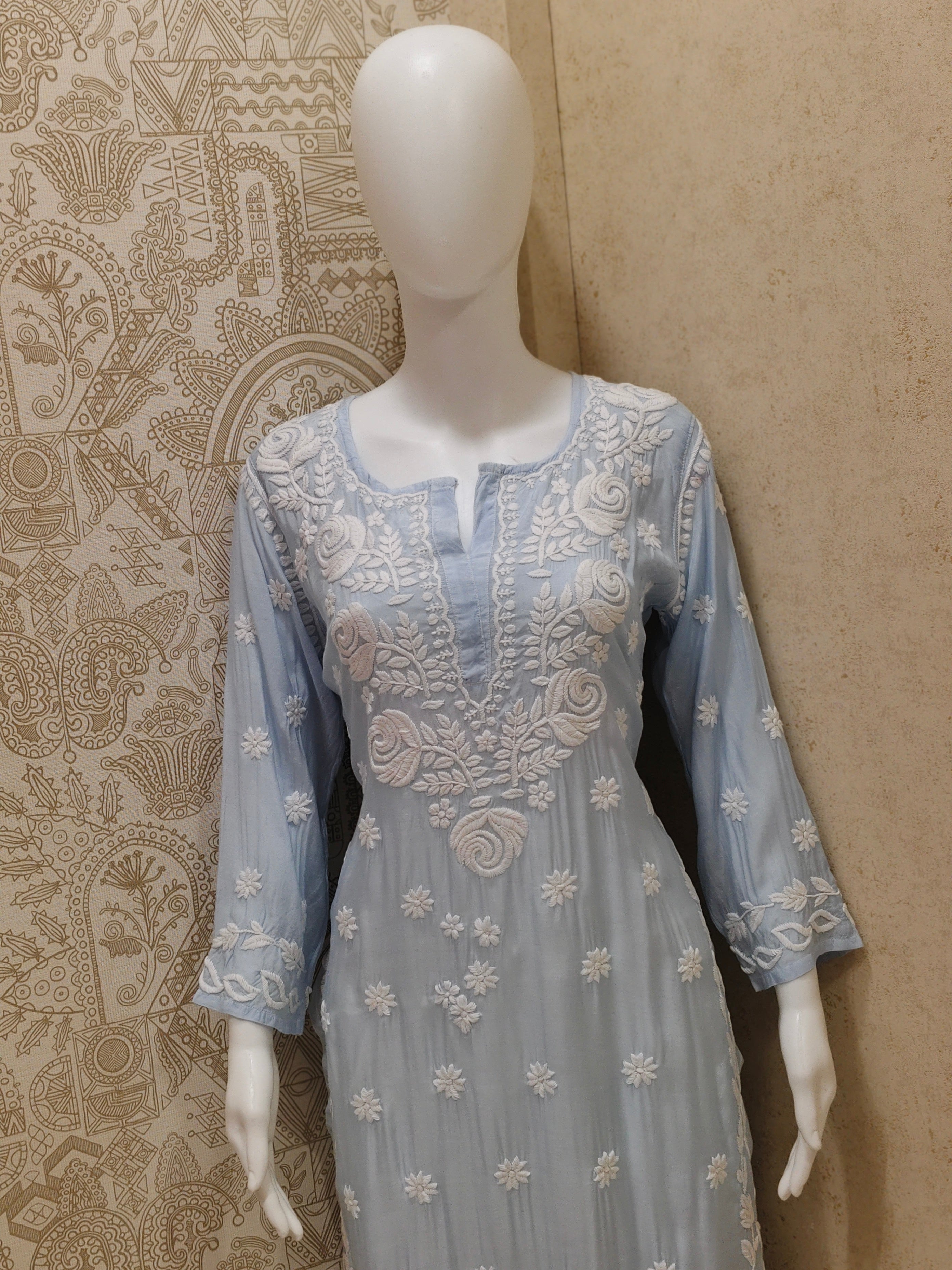 Safa Premium Muslin 3D Chikankari  Rose Long Kurti