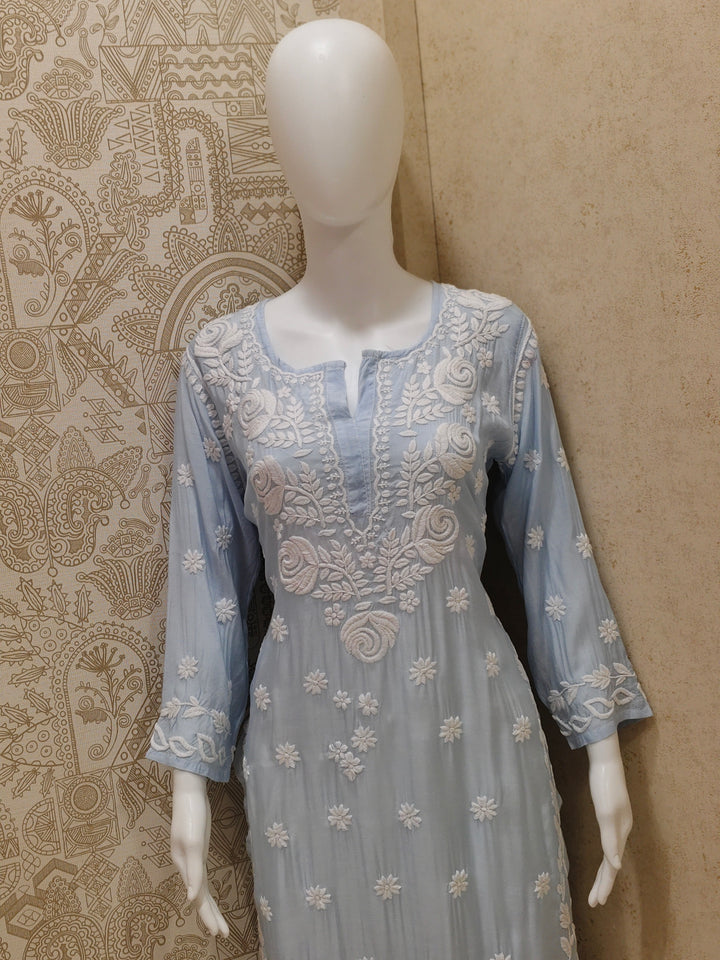 Safa Premium Muslin 3D Chikankari  Rose Long Kurti