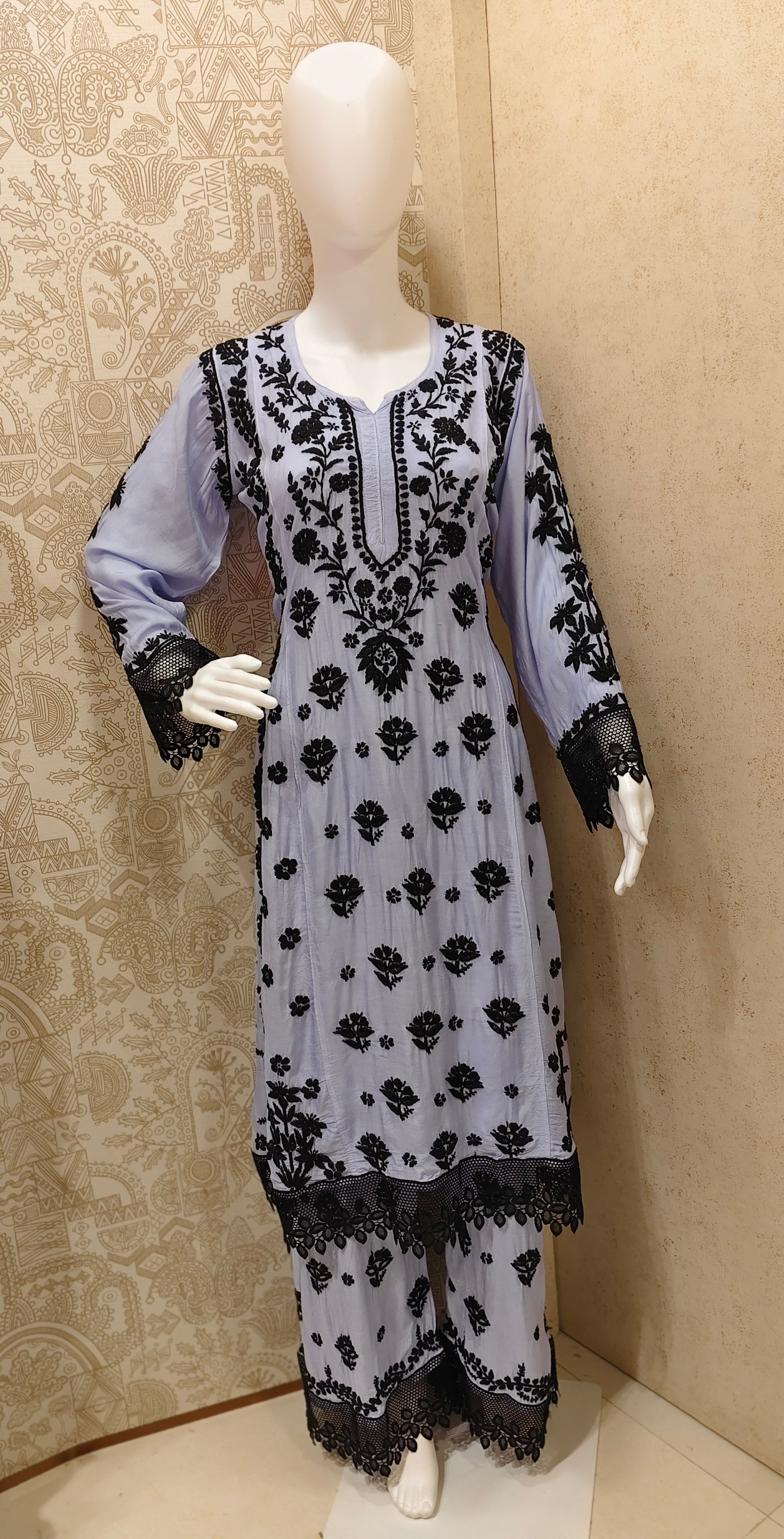 Emira Premium Muslin 3D Chikankari Palazzo Set