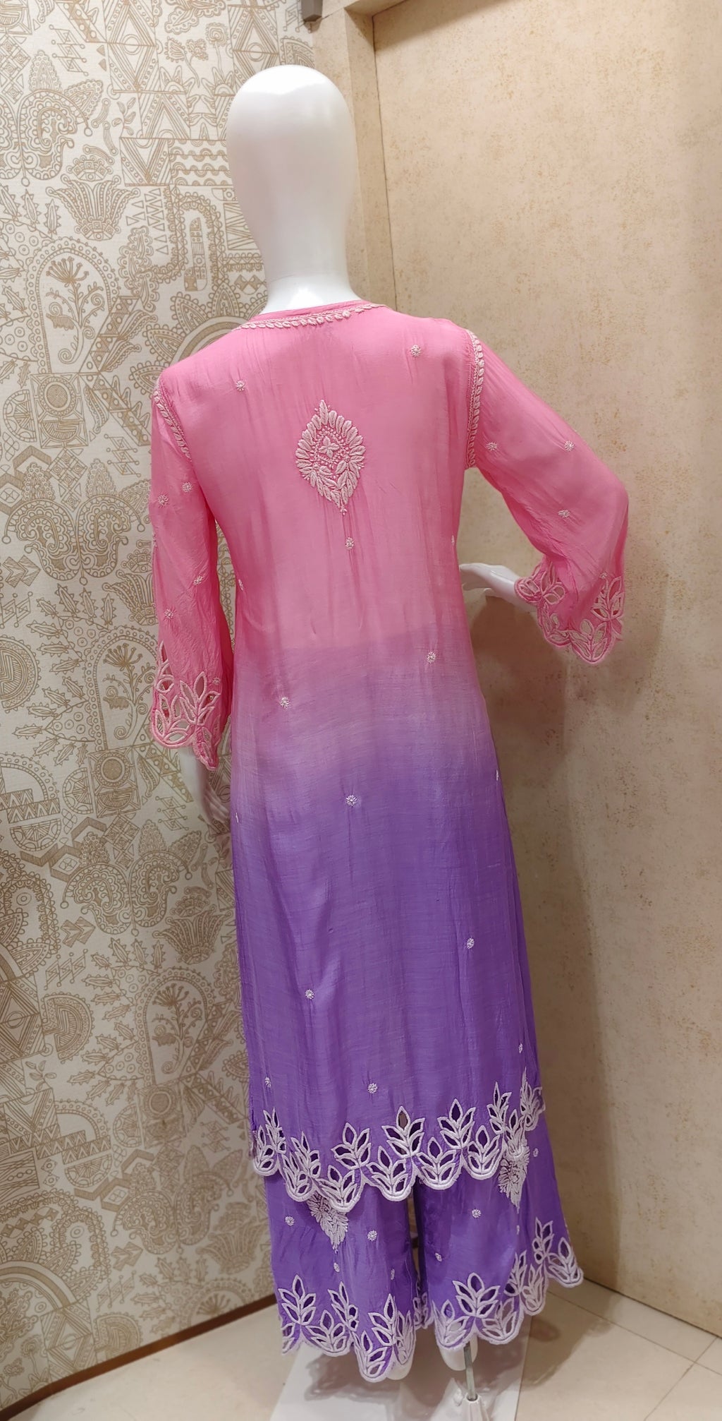 Anaya  Premium Muslin 3D Chikankari Ombre  Cutwork Kurti Palazzo Set