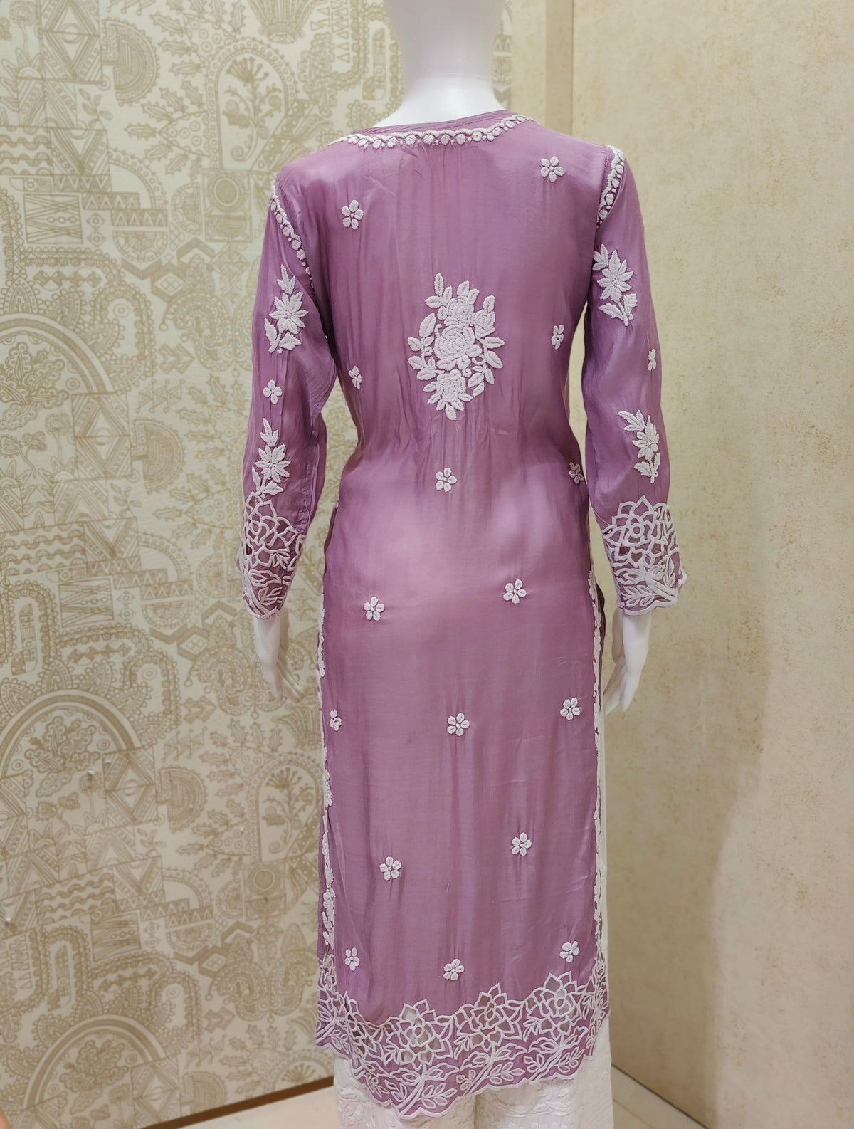 Inaya Premium Muslin 3D Chikankari work with Cutwork detailing long kurti