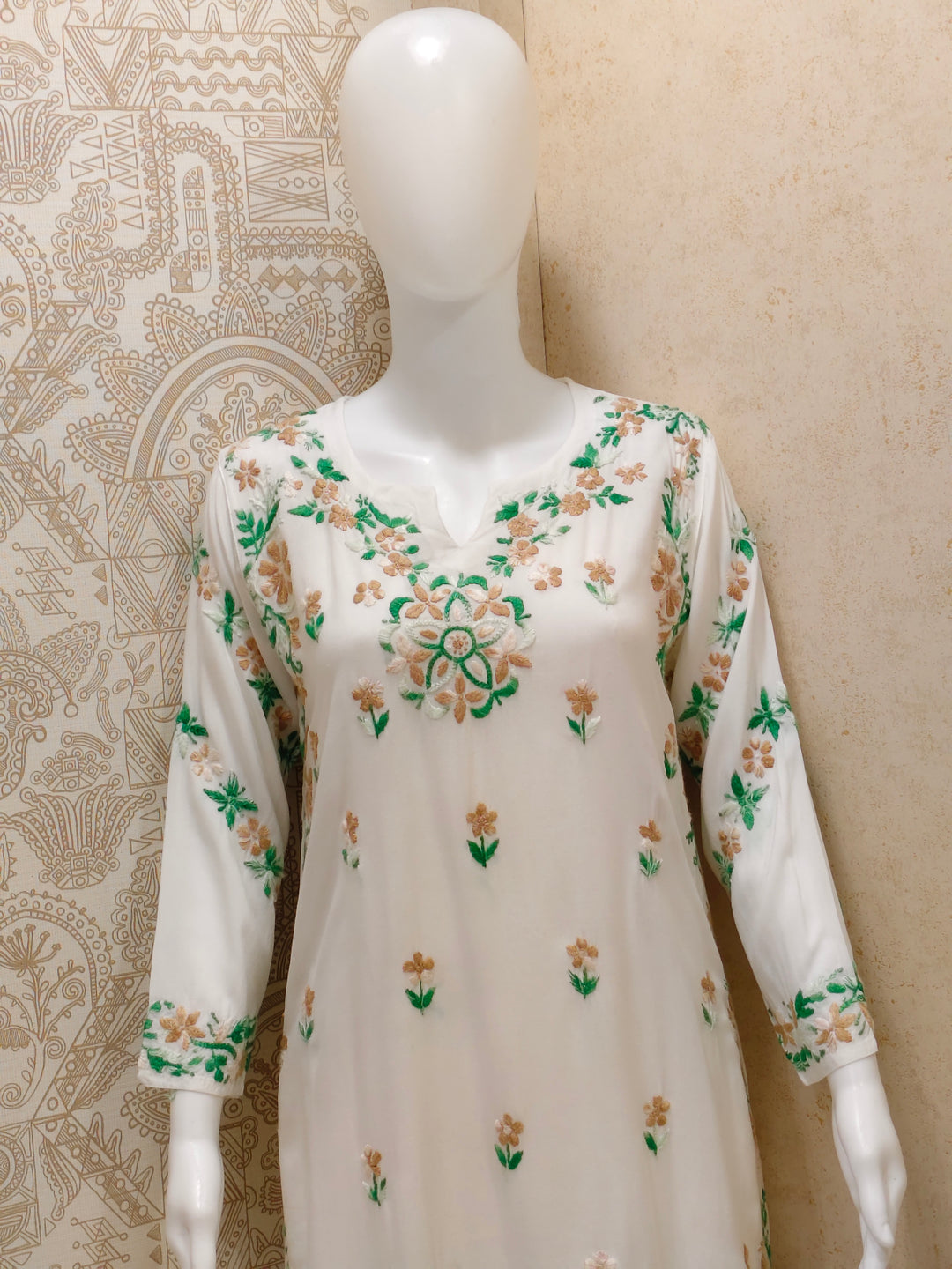 Rida  Rayon Chikankari Designer White- Multi  Palazzo Set