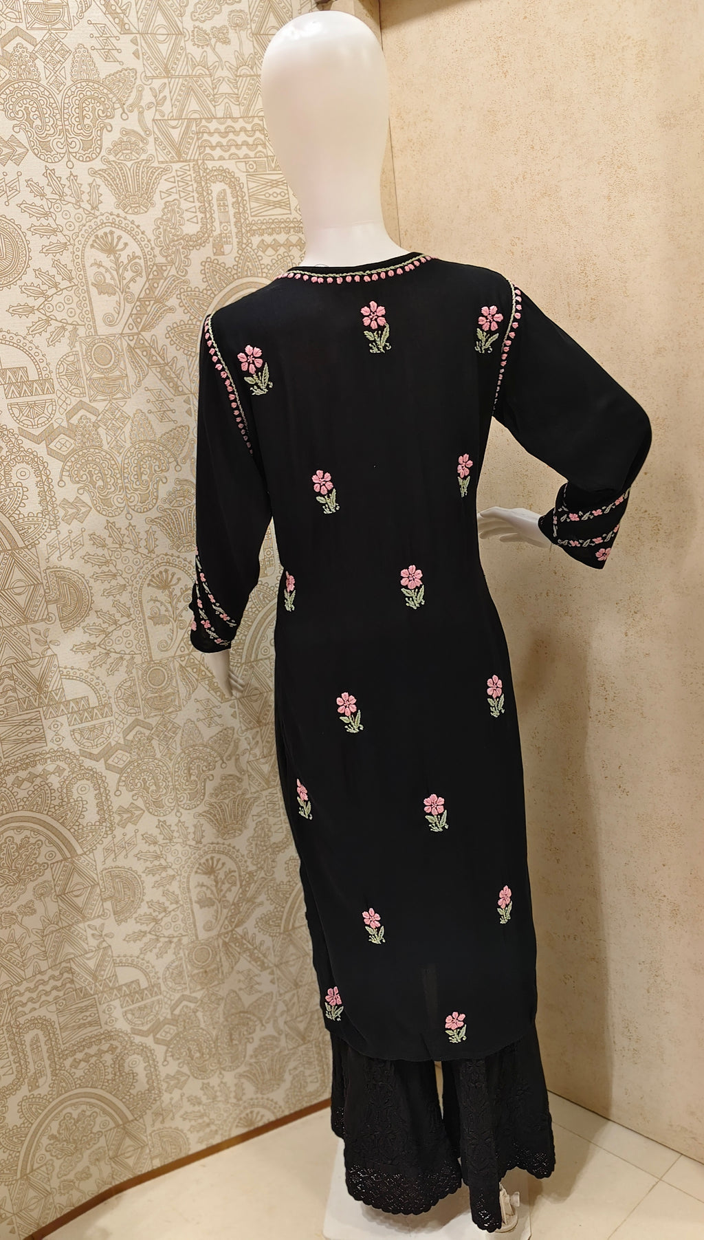 Yara  Rayon Black Multi Long Kurti Chikankari