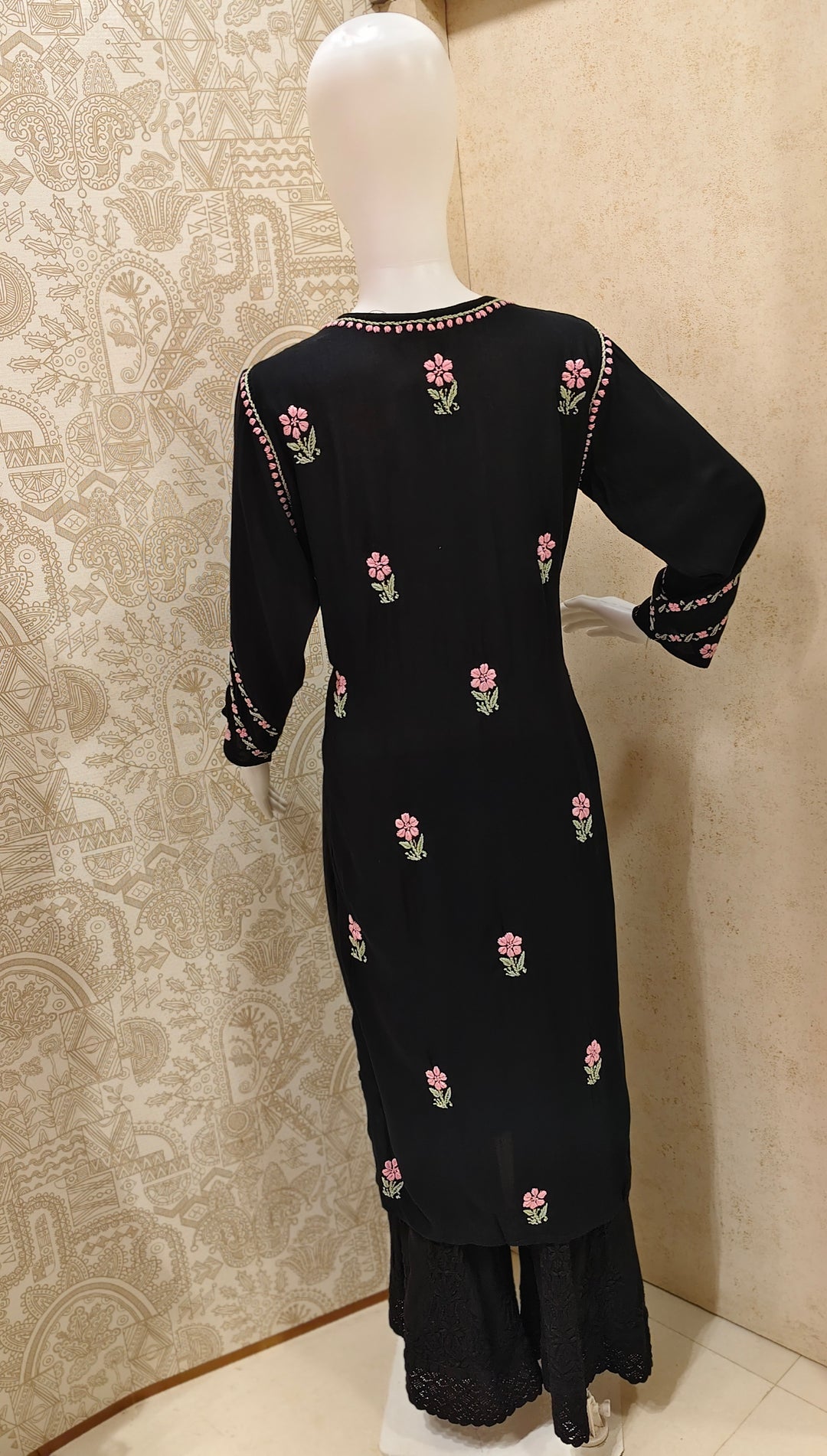 Yara  Rayon Black Multi Long Kurti Chikankari