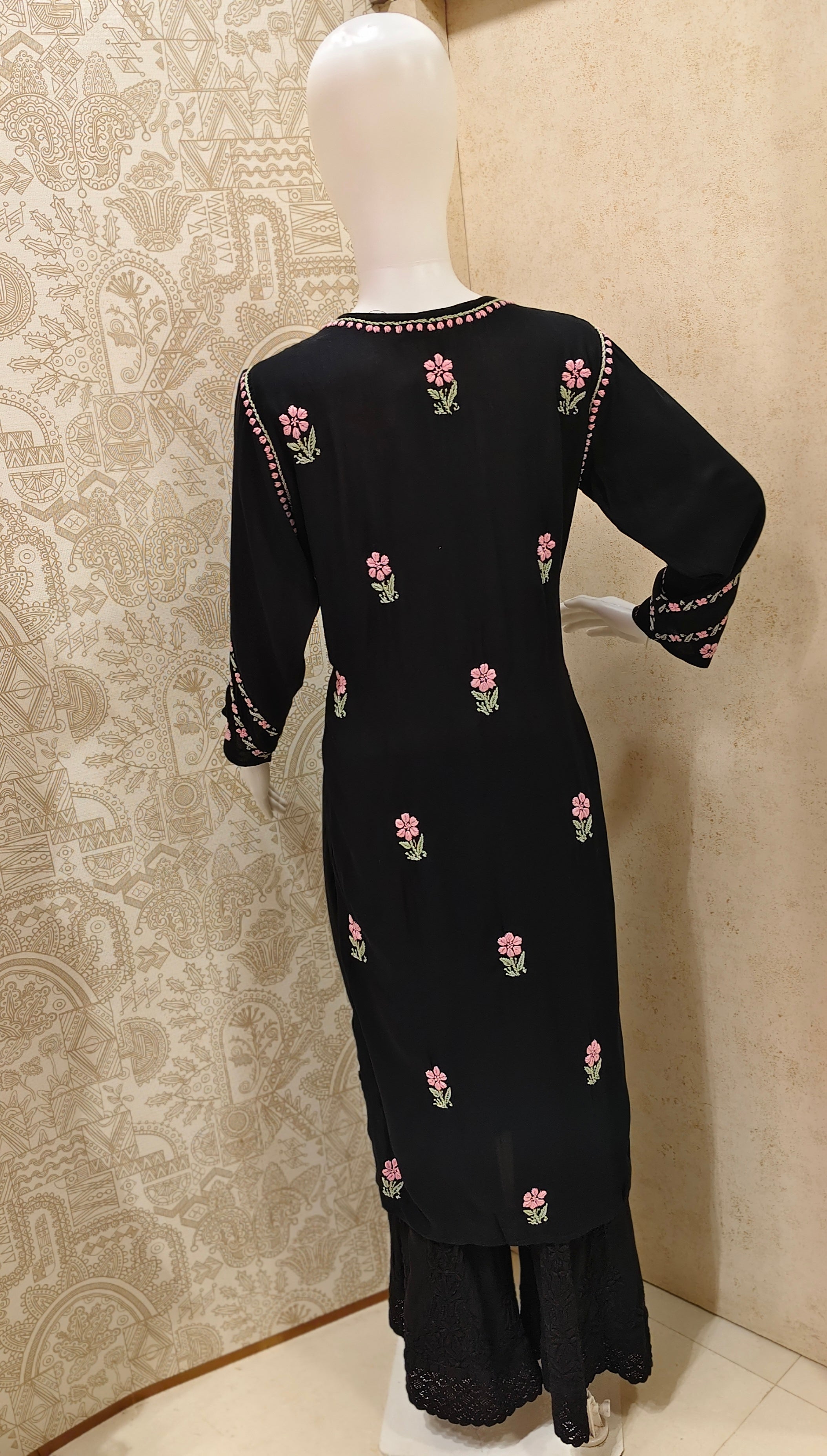 Yara  Rayon Black Multi Long Kurti Chikankari