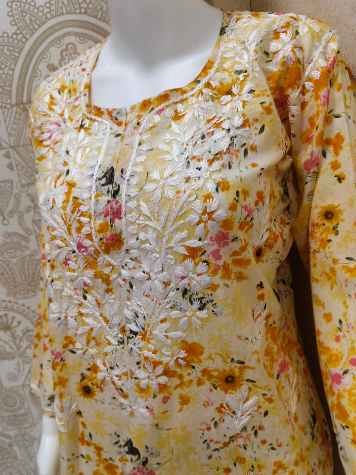 Soha Printed Mul  Cotton Chikankari Short Kurti