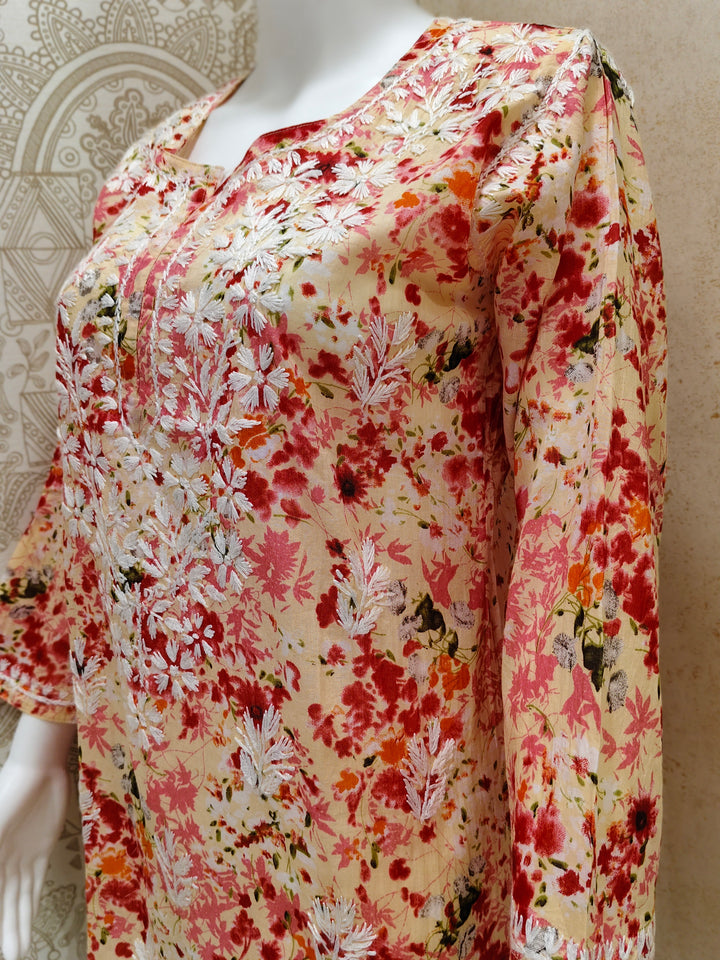 Soha Printed Mul  Cotton Chikankari Short Kurti