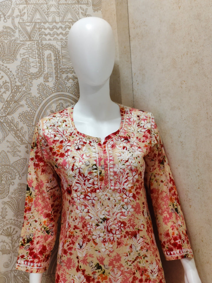 Soha Printed Mul  Cotton Chikankari Short Kurti