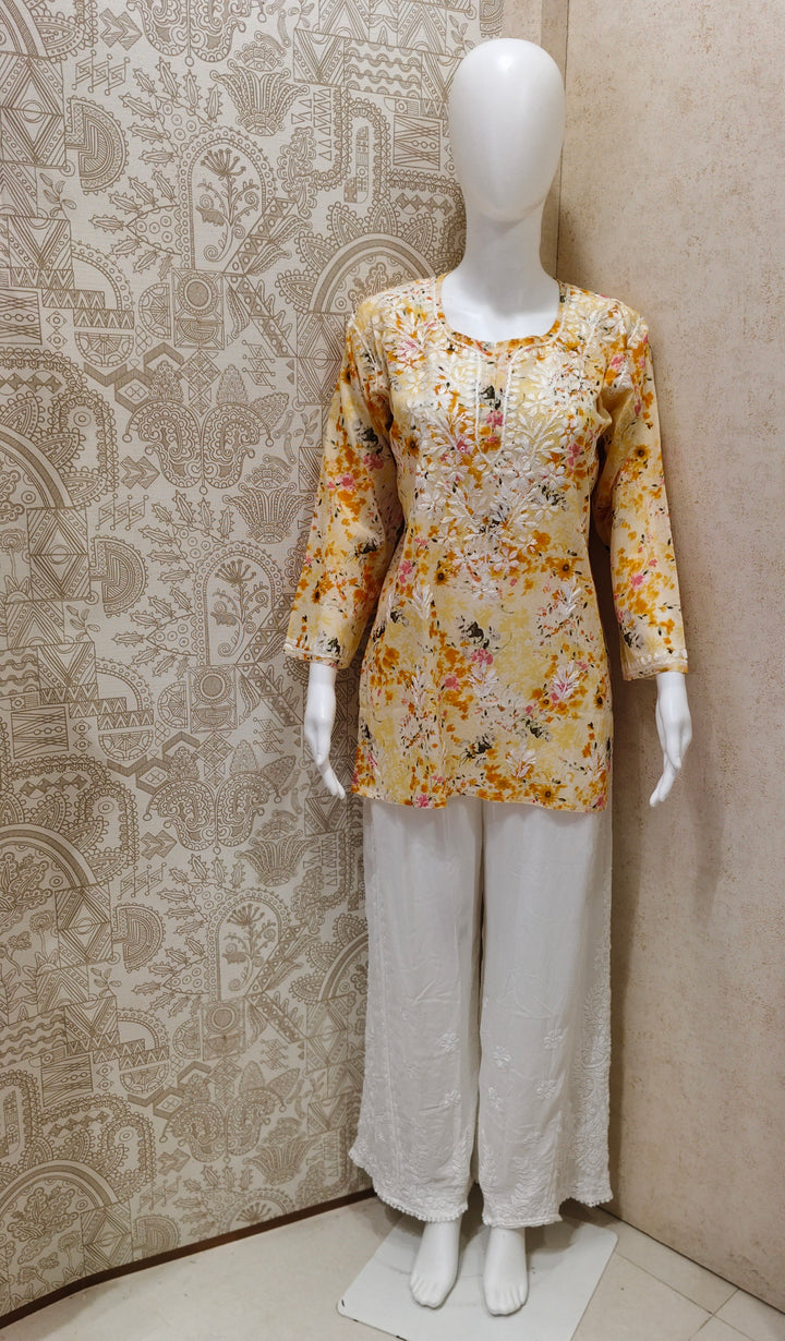 Soha Printed Mul  Cotton Chikankari Short Kurti