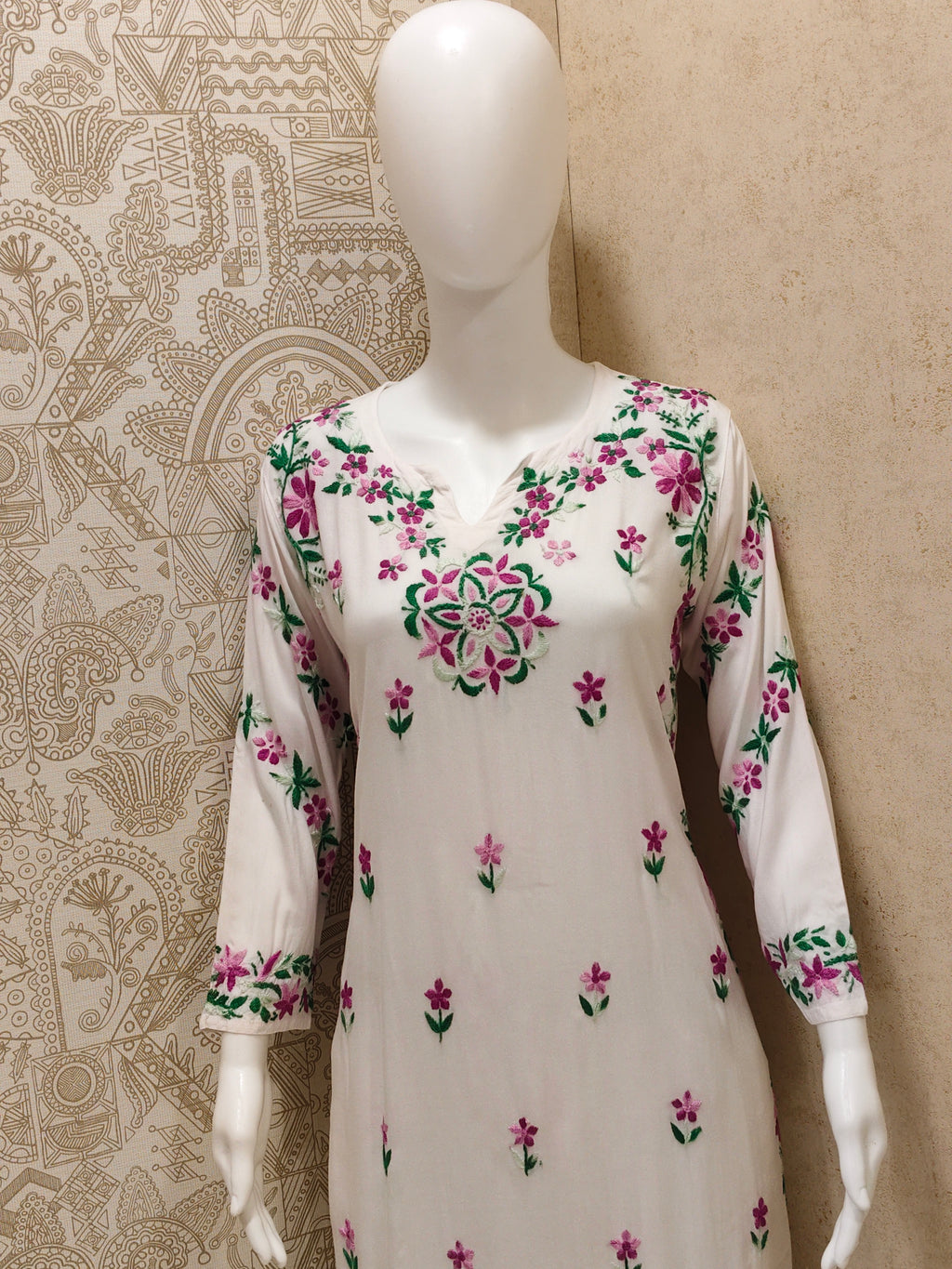 Rida  Rayon Chikankari Designer White- Multi  Palazzo Set
