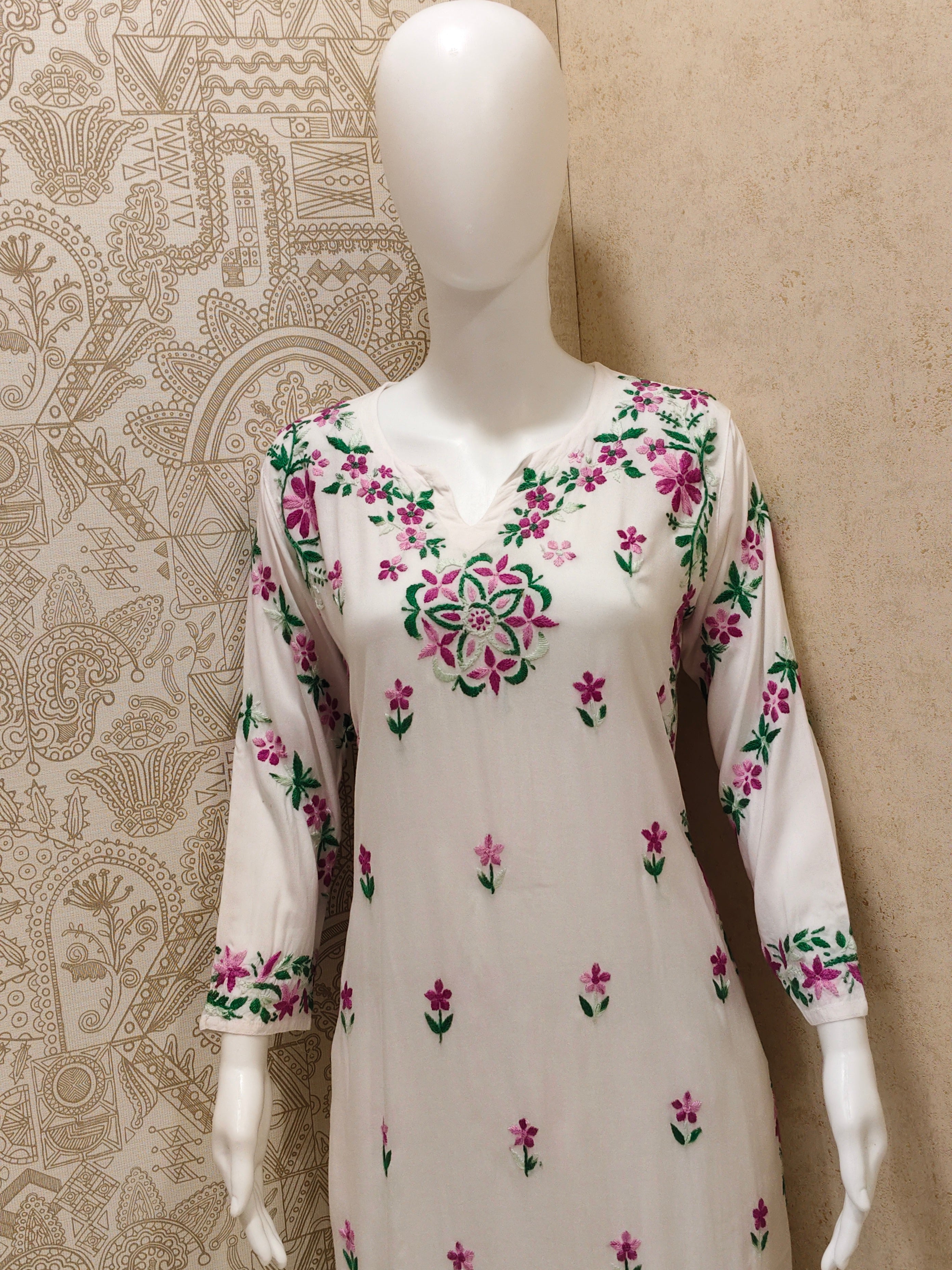Rida  Rayon Chikankari Designer White- Multi  Palazzo Set
