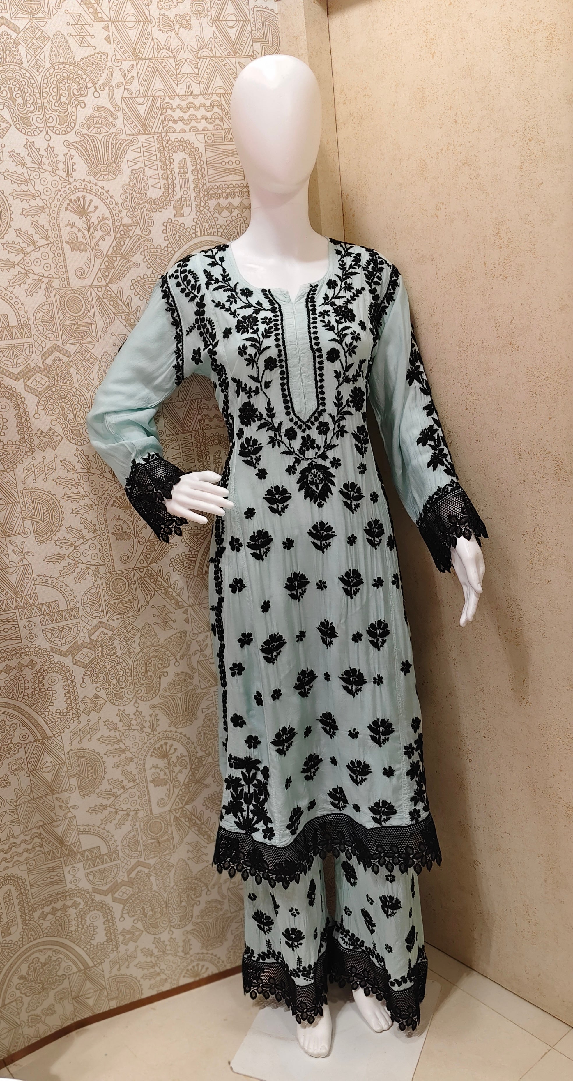 Emira Premium Muslin 3D Chikankari Palazzo Set