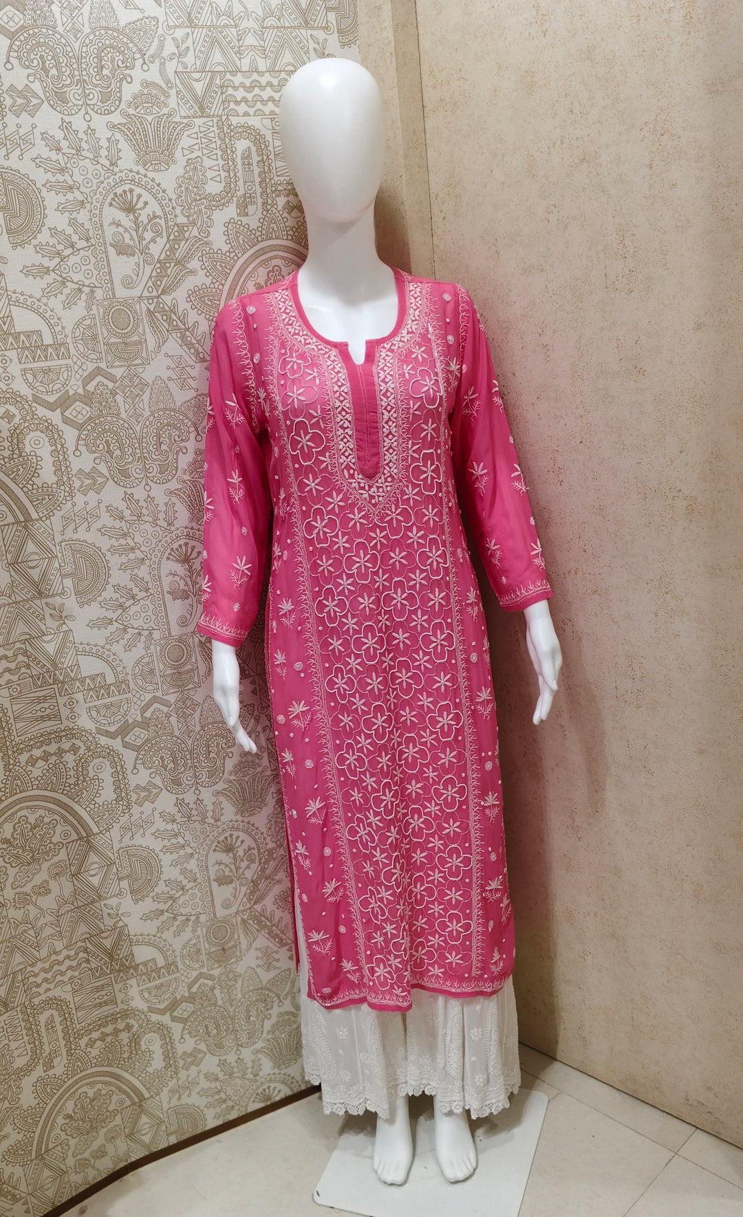 Farah  Viscose Designer Add On Cutdana And Pearl Work Chikankari Kurti