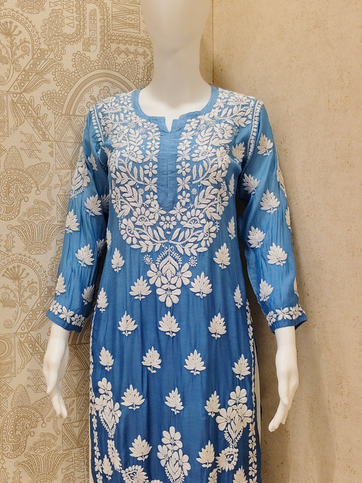 Basma Muslin Ombre Chikankari  Long Kurti