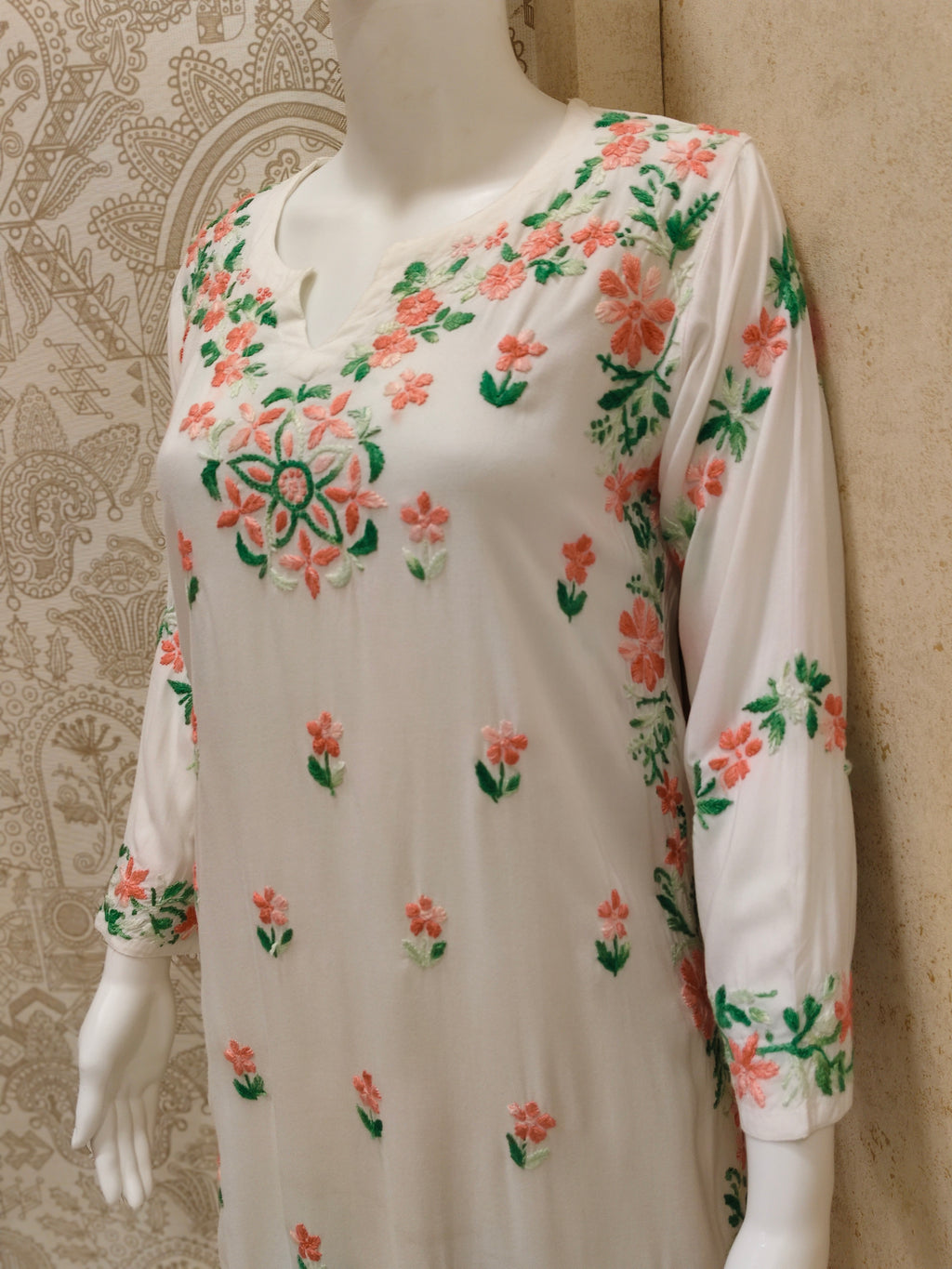 Rida  Rayon Chikankari Designer White- Multi  Palazzo Set
