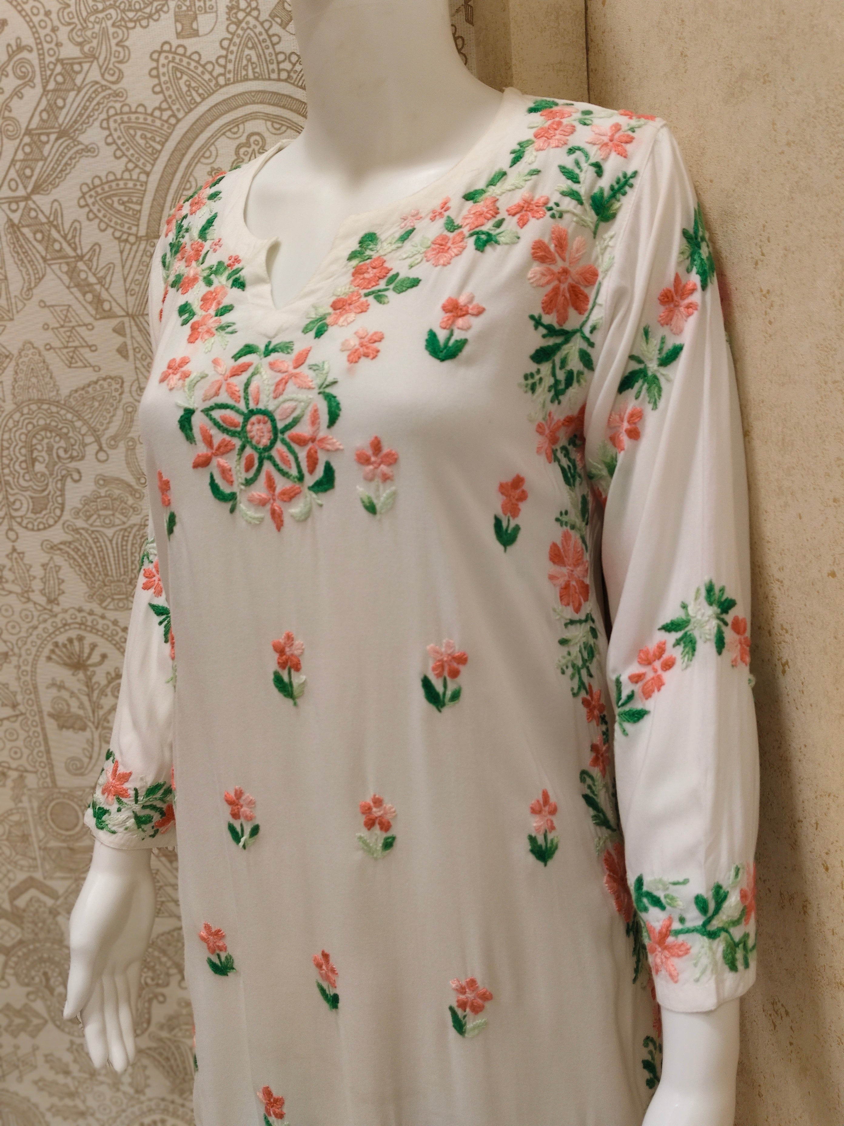 Rida  Rayon Chikankari Designer White- Multi  Palazzo Set