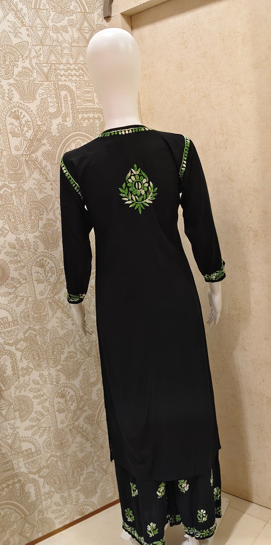 Sana Rayon Chikankari Designer Black Palazzo Set