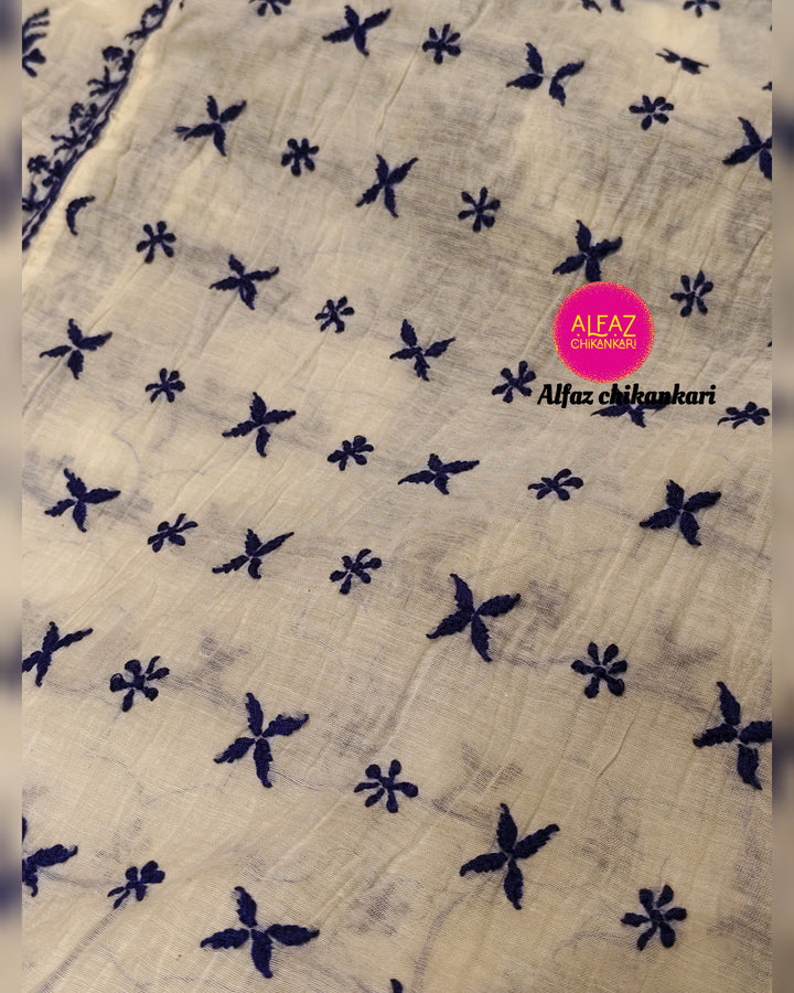 Alica  Mul Chanderi Semi-Stitched A Line Kurta And Dupatta Set.