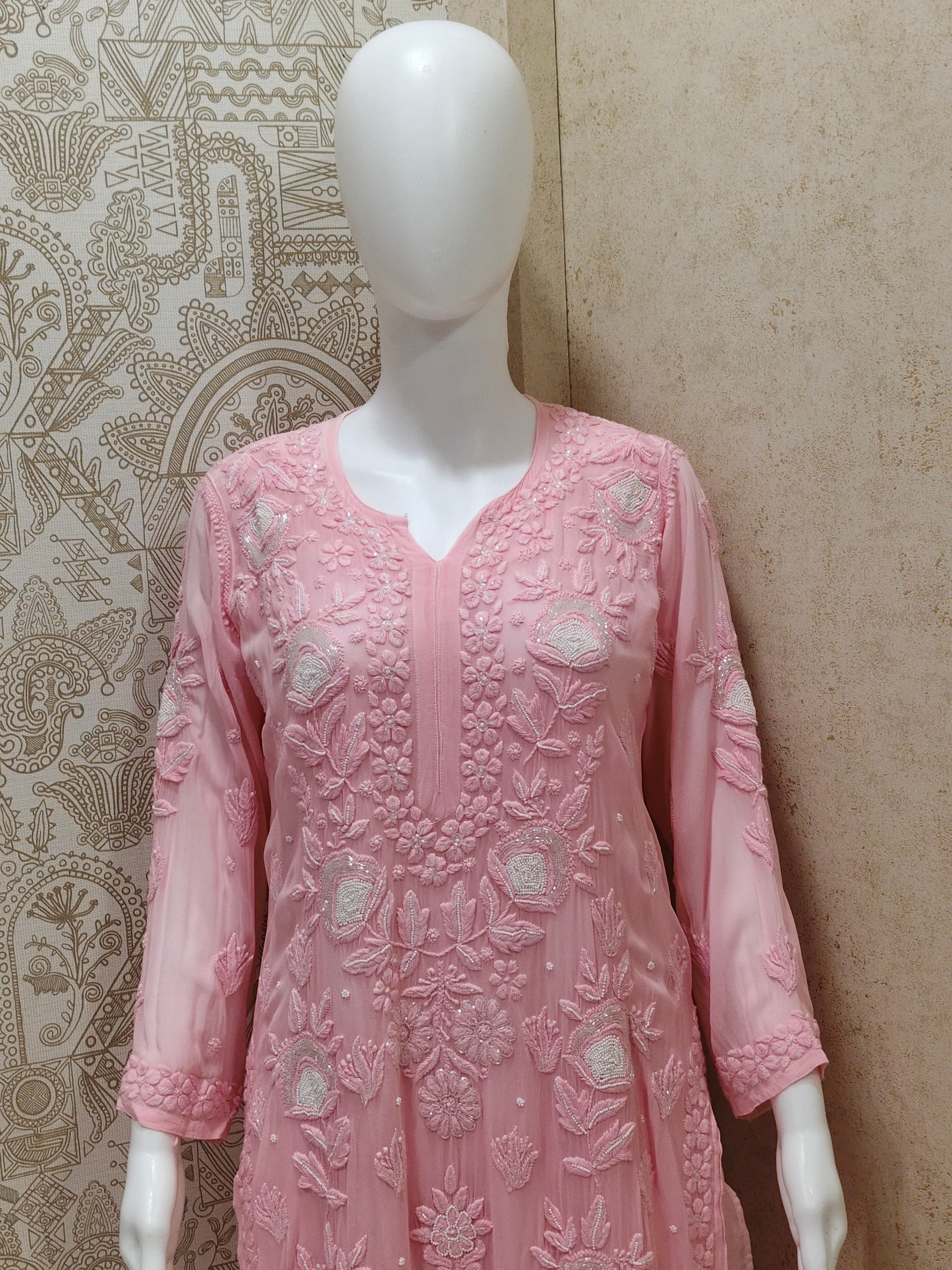 Yazrin Viscose Designer Add On Cutdana And Pearl Work Chikankari 3 Piece Set