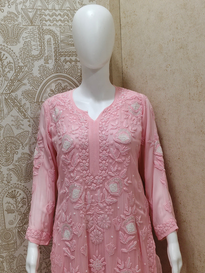 Yazrin Viscose Designer Add On Cutdana And Pearl Work Chikankari 3 Piece Set