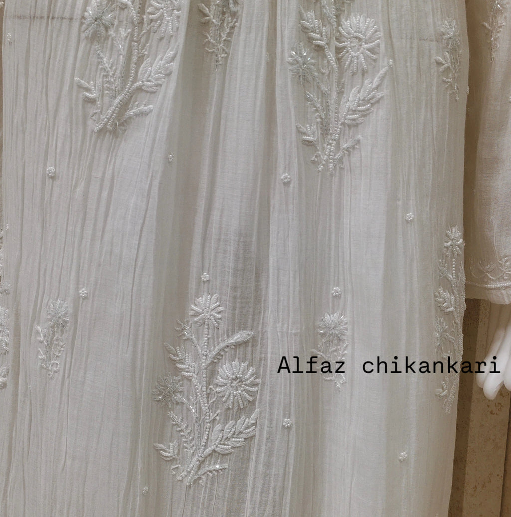 Eva Mul Chanderi Semi-Stitched Kurta And Dupatta Set.