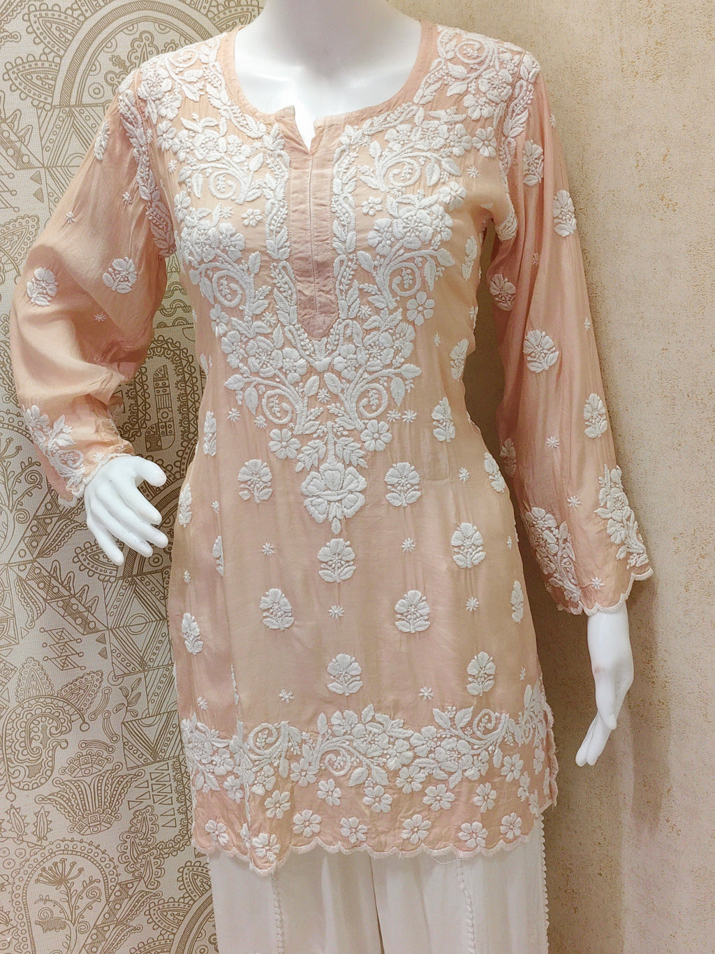 Rua Premium Muslin 3D Chikankari short kurti with scollap work