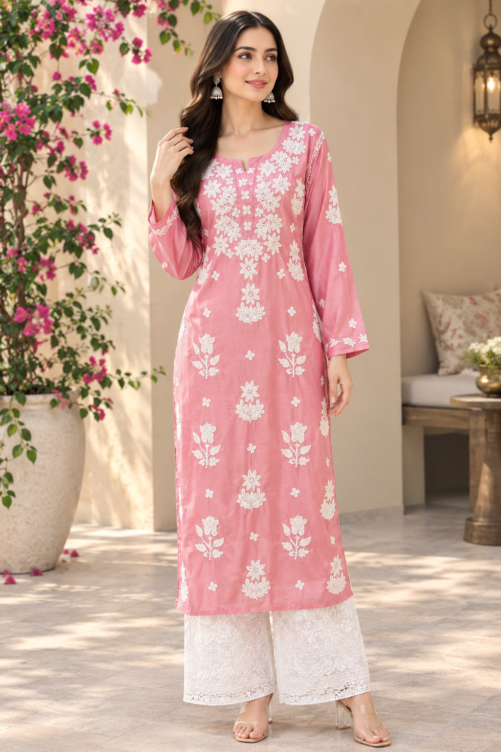 Inara Premium Muslin 7D Chikankari work long kurti