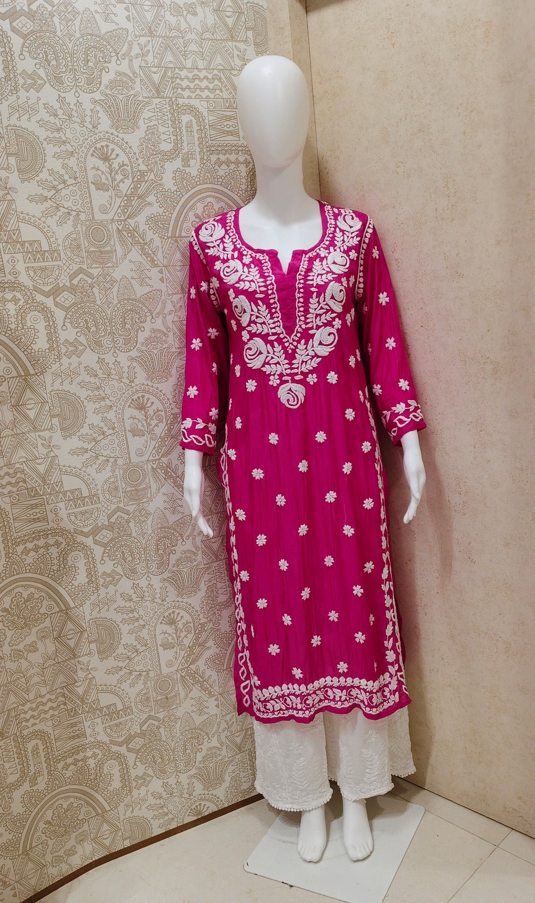 Safa Premium Muslin 3D Chikankari  Rose Long Kurti