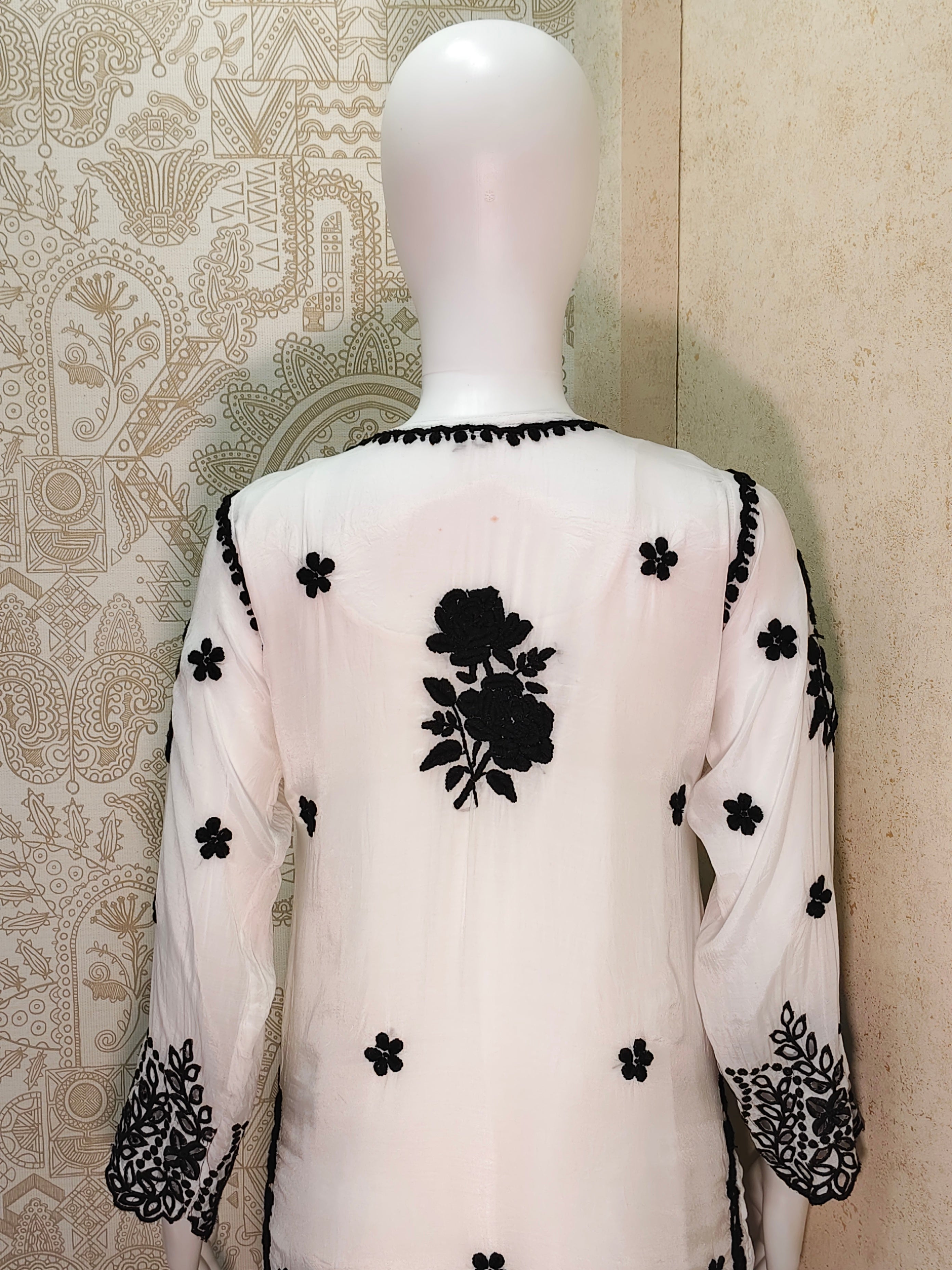 Adila Premium Muslin  10D  chakankati   whait and black  Cutwork Kurti Palazzo Set